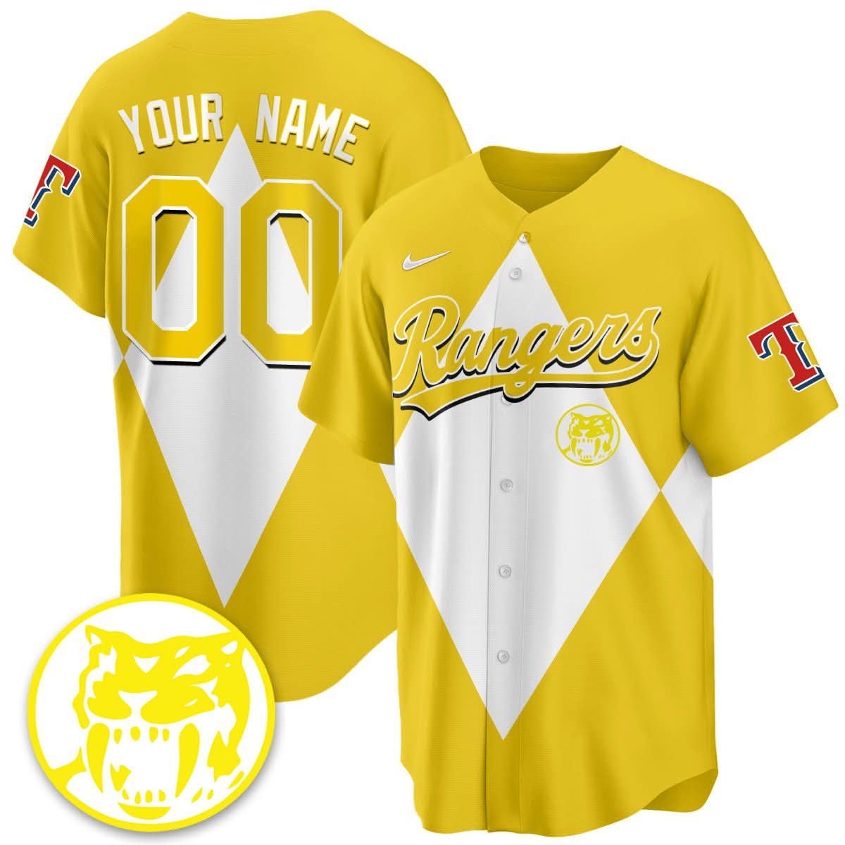 Custom Texas Rangers Power Rangers Limited Jersey All Stitched Yellow Jersey Baseball Jersey