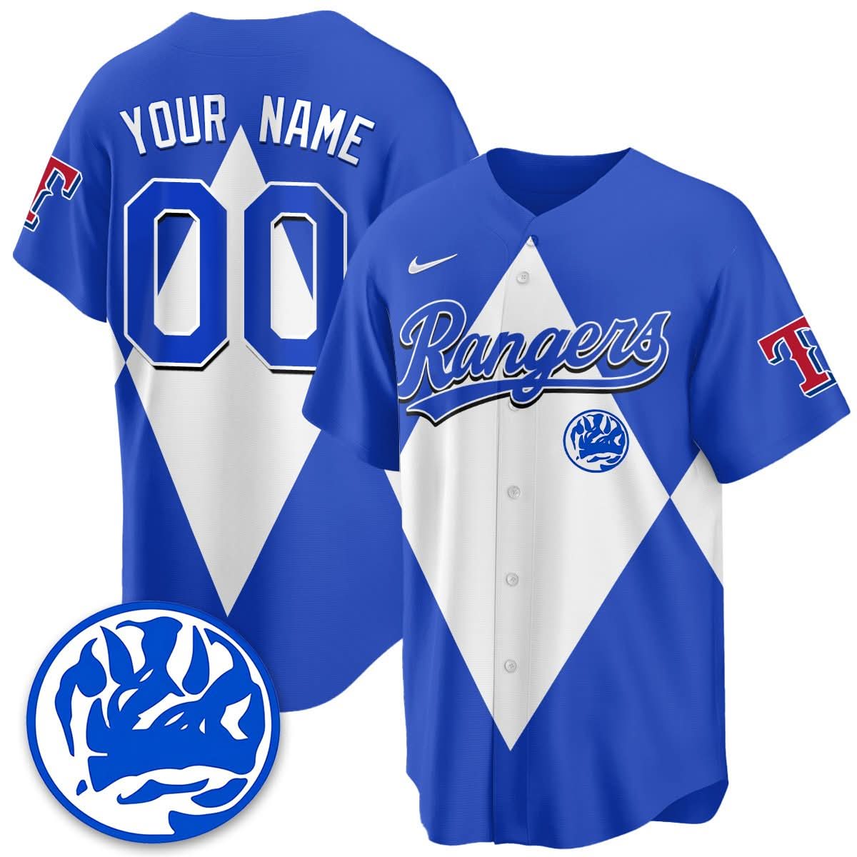 Custom Texas Rangers Power Rangers Limited Jersey All Stitched Royal Jersey Baseball Jersey