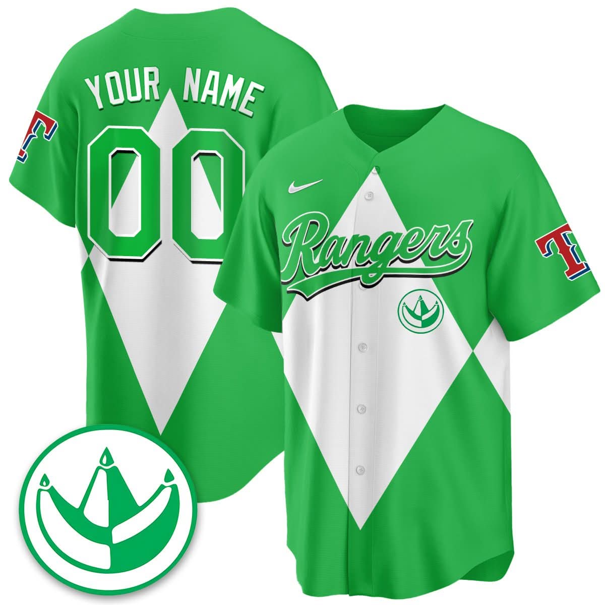 Custom Texas Rangers Power Rangers Limited Jersey All Stitched Green Jersey Baseball Jersey