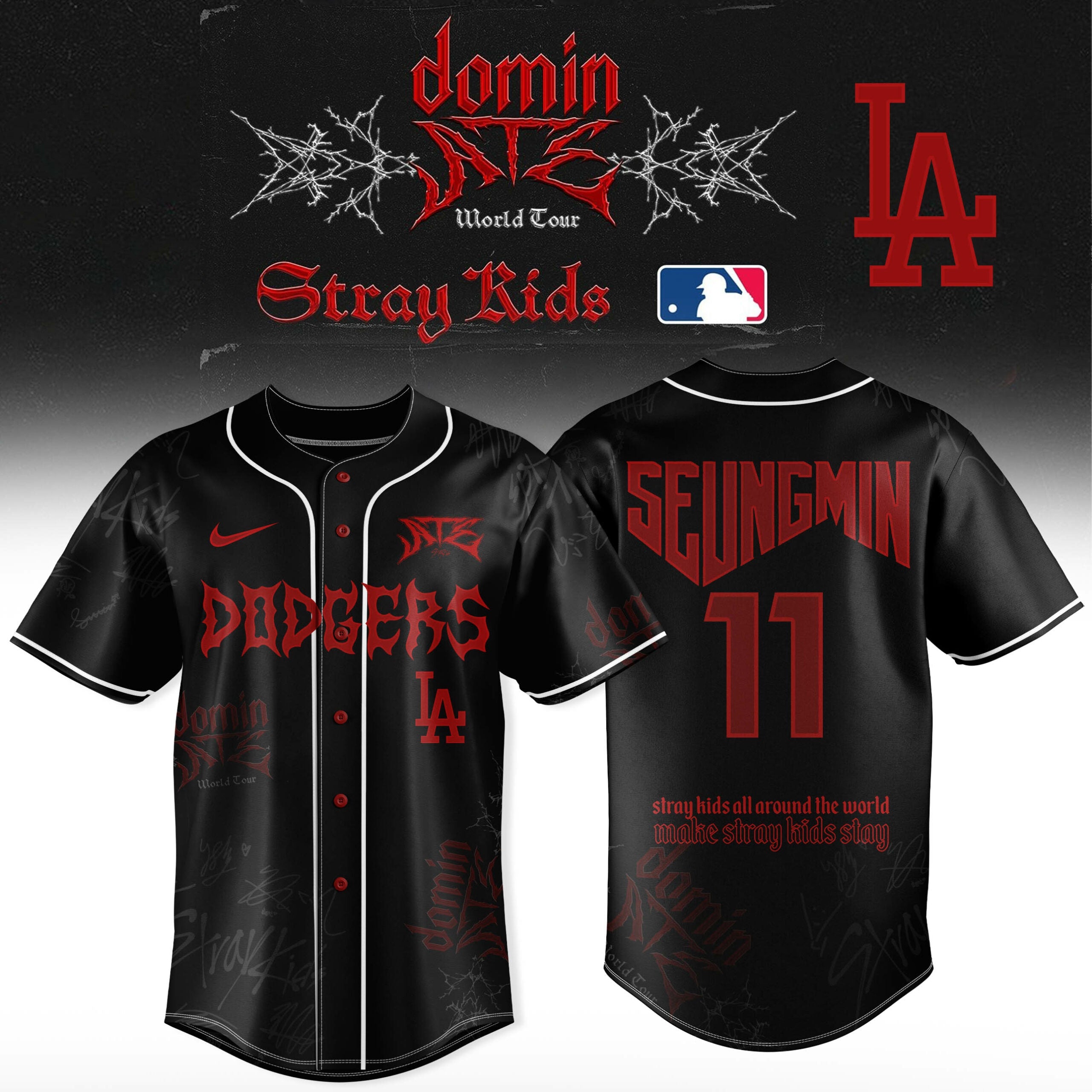#11 Los Angeles Dodgers X Stray Kids Dominate World Tour 2025 Baseball Jersey