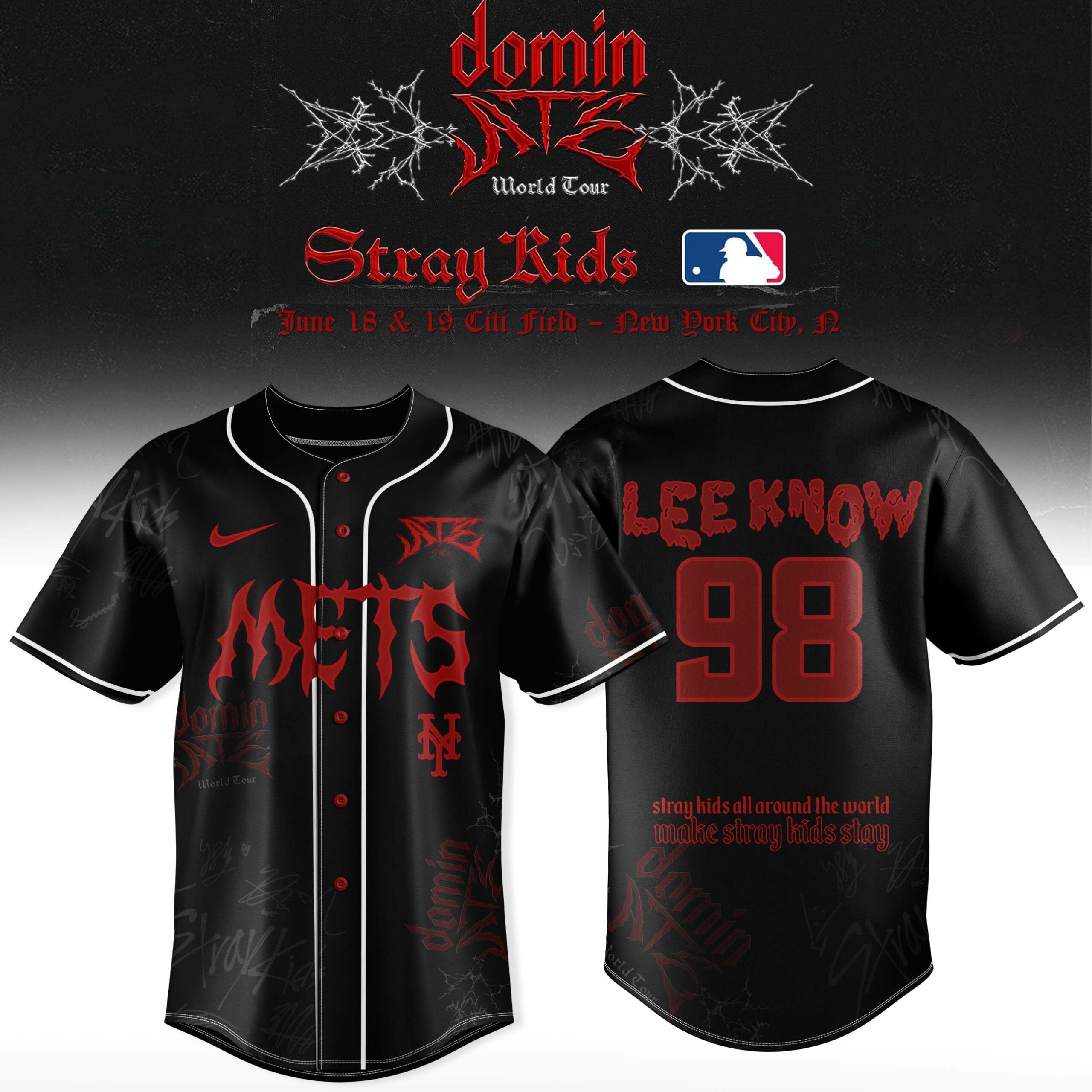 #98 New York Mets X Stray Kids Word Tour 2025 Baseball Jersey