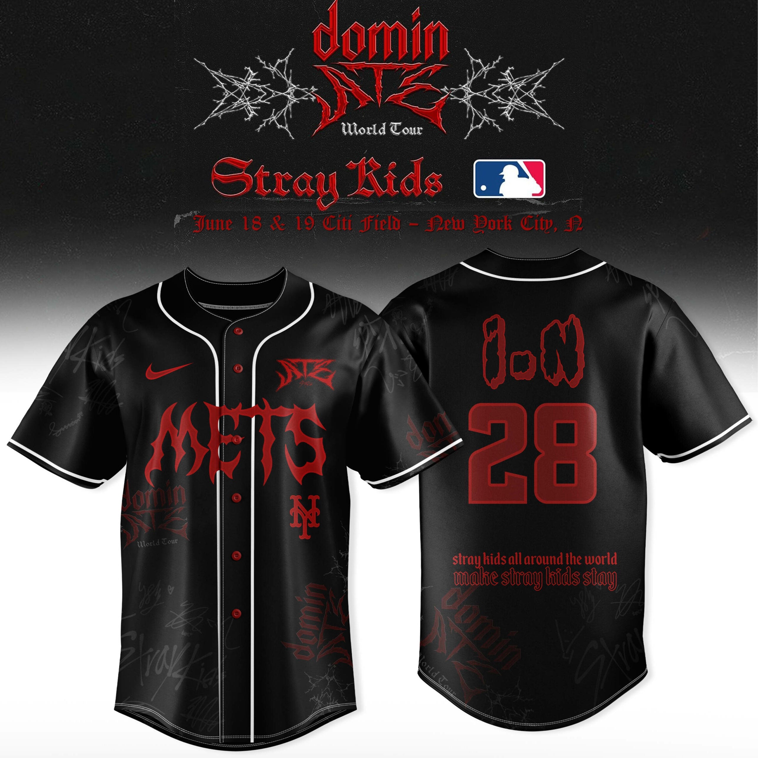 #28 New York Mets X Stray Kids Word Tour 2025 Baseball Jersey