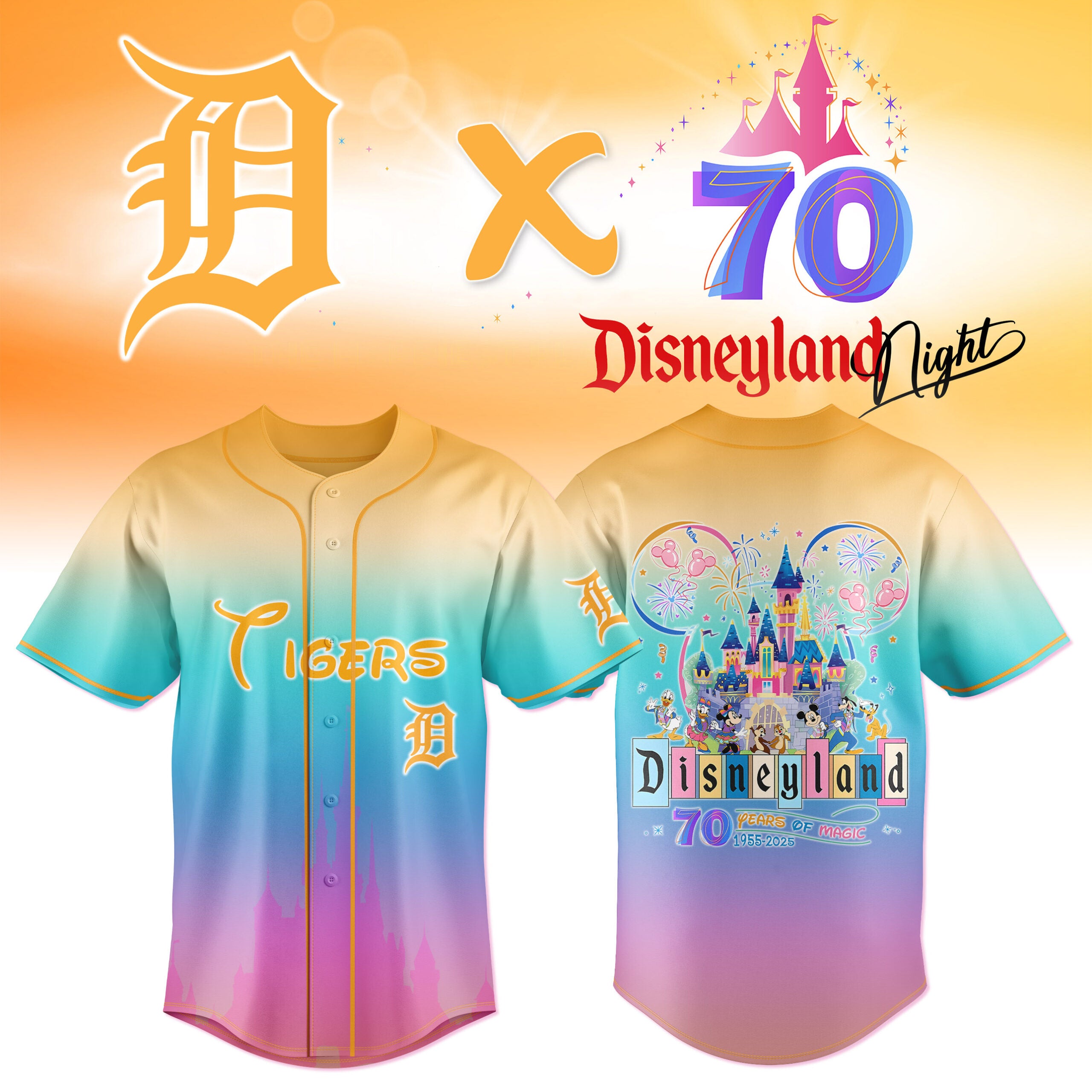 Detroit Tigers X Disland 70Th Anniversary 1955-2025 Years Of Magic Baseball Jersey