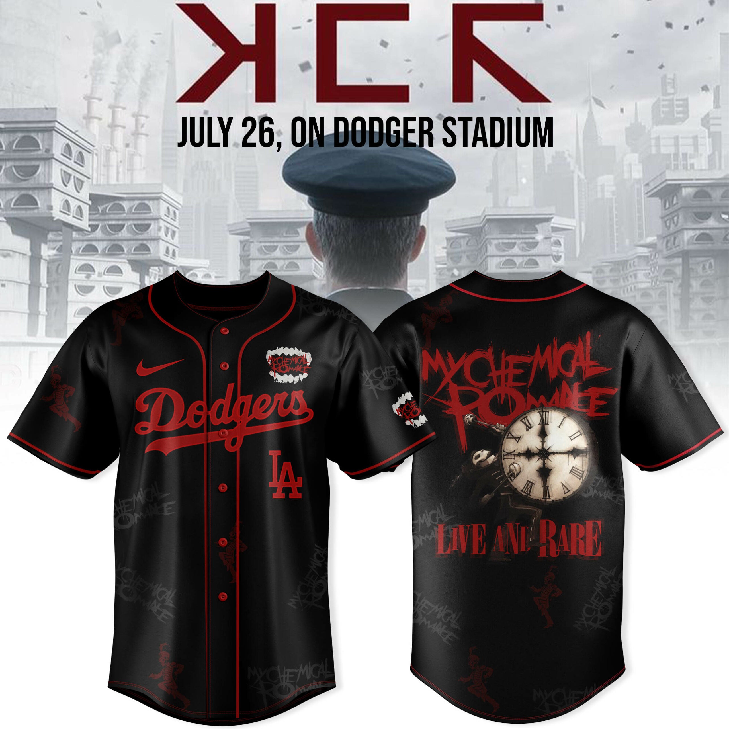 Los Angeles Dodgers X Long Live The Black Parade My Chemical Romance Tour 2025 Baseball Jersey Lice Are Rare