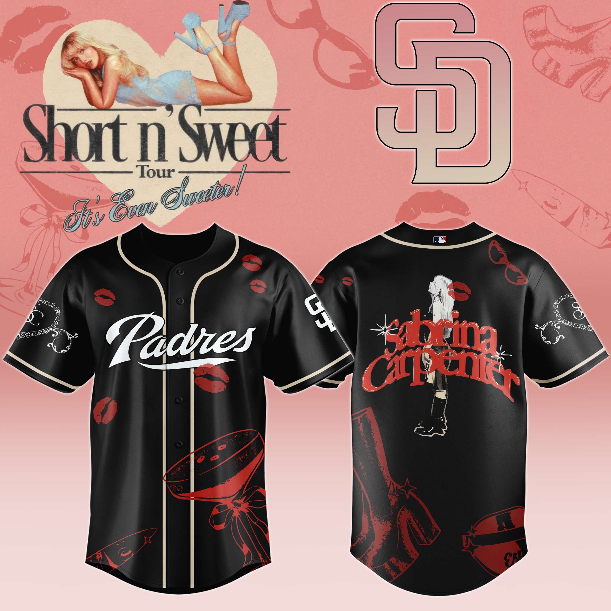 San Diego Padres x Sabrina Carpenter Short n Sweet Black Velvet Baseball Jersey For Sport Teams Fans