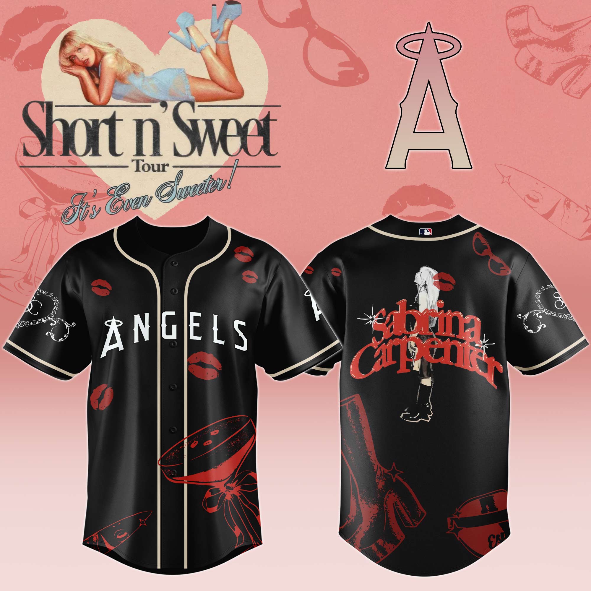 Los Angeles Angels x Sabrina Carpenter Short n Sweet Black Velvet Baseball Jersey For Sport Teams Fans