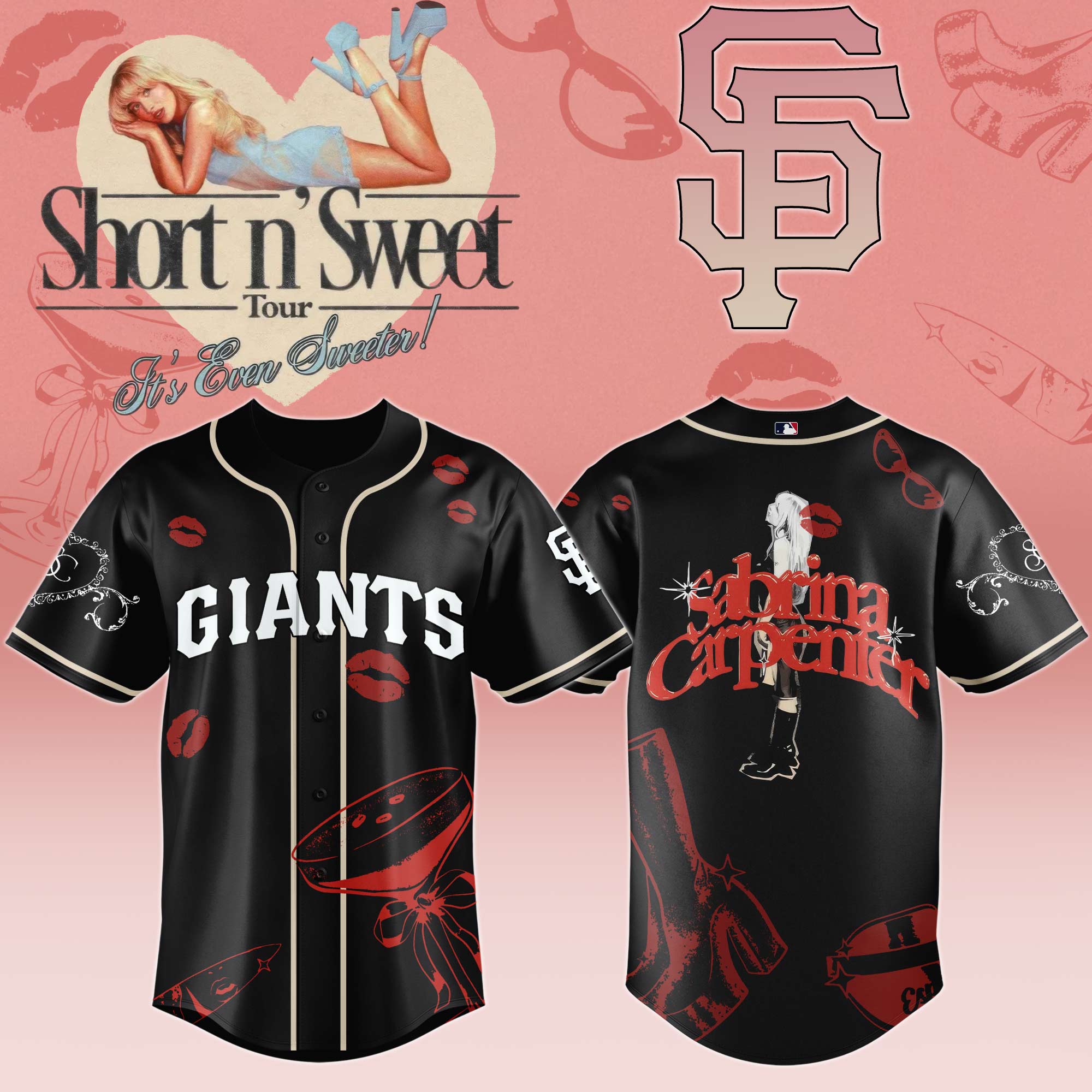 San Francisco Giants x Sabrina Carpenter Short n Sweet Black Velvet Baseball Jersey For Sport Teams Fans