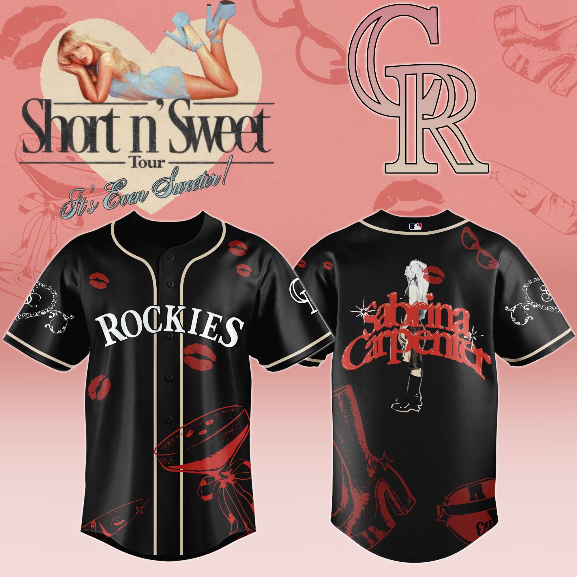 Colorado Rockies x Sabrina Carpenter Short n Sweet Black Velvet Baseball Jersey For Sport Teams Fans