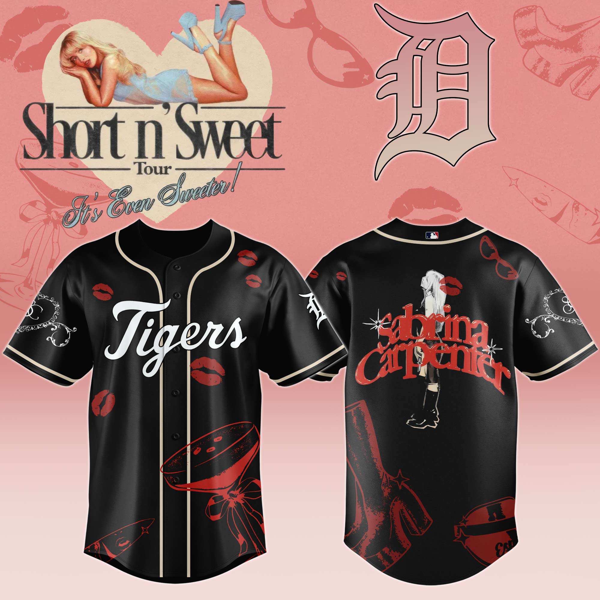 Detroit Tigers x Sabrina Carpenter Short n Sweet Black Velvet Baseball Jersey For Sport Teams Fans