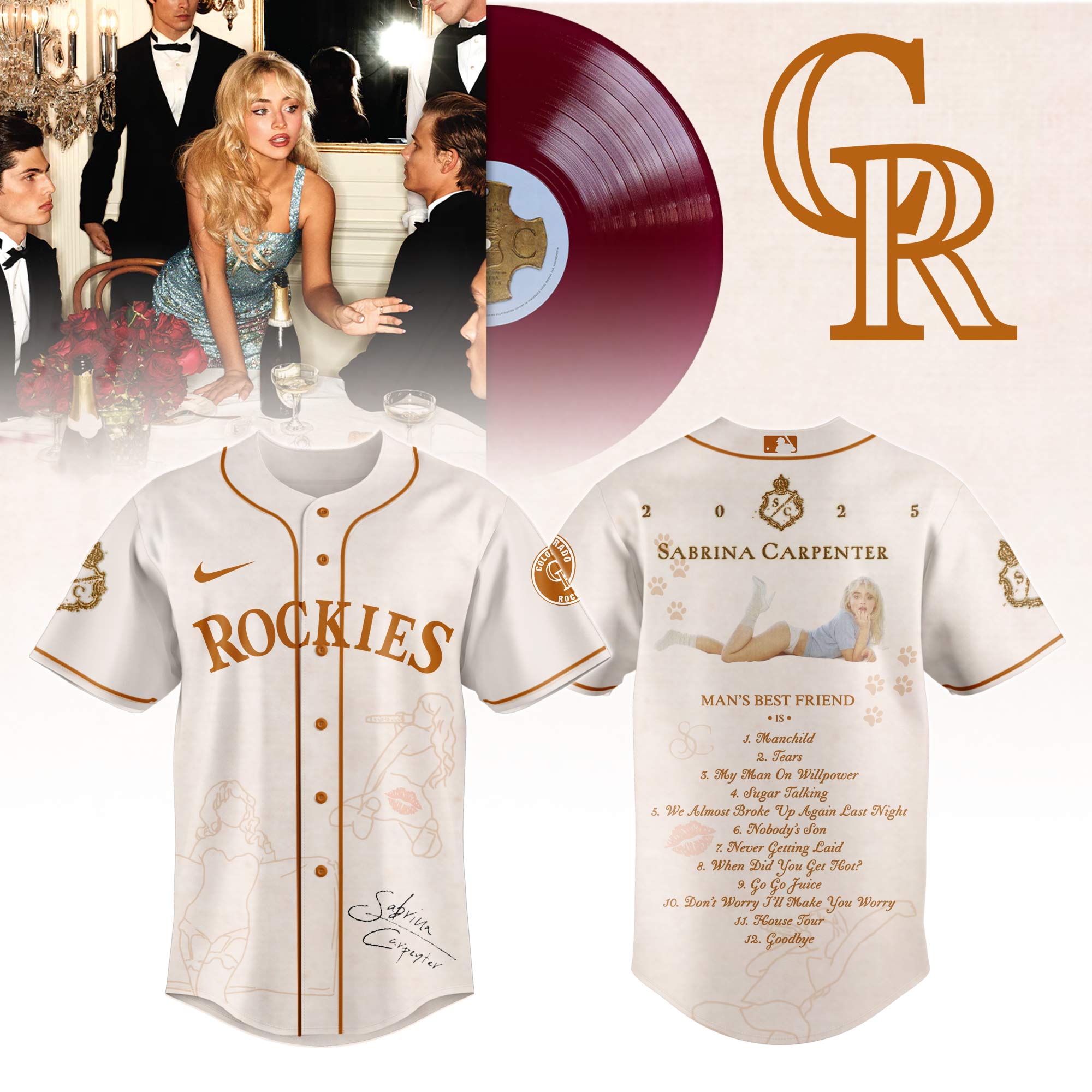 Colorado Rockies x Sabrina Carpenter Mans Best Friend Tracklist Baseball Jersey For Sport Teams Fans