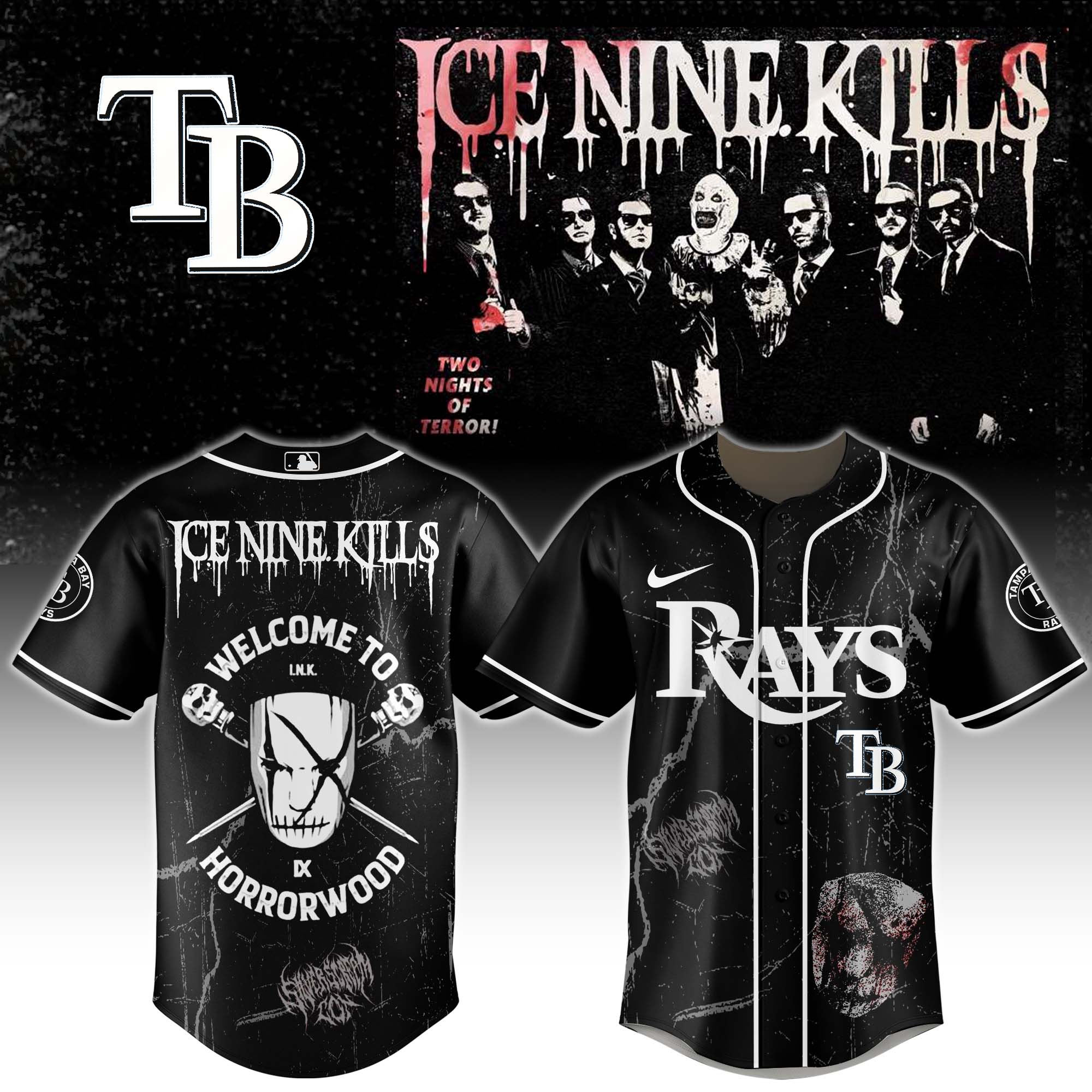 Tampa Bay Rays x Ice Nine Kills Welcome to Horrorwood Baseball Jersey For Sport Teams Fans