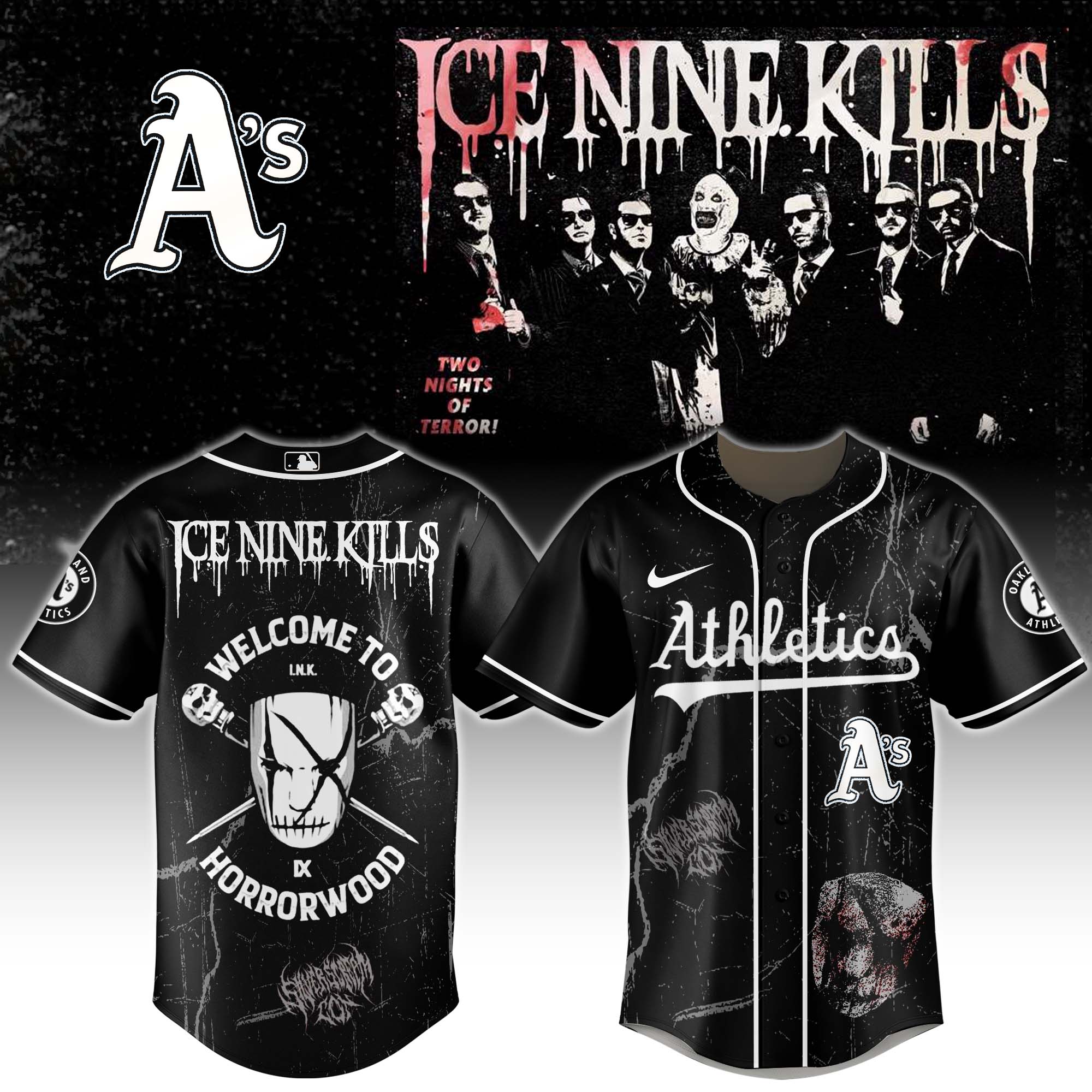 Oakland Athletics x Ice Nine Kills Welcome to Horrorwood Baseball Jersey For Sport Teams Fans