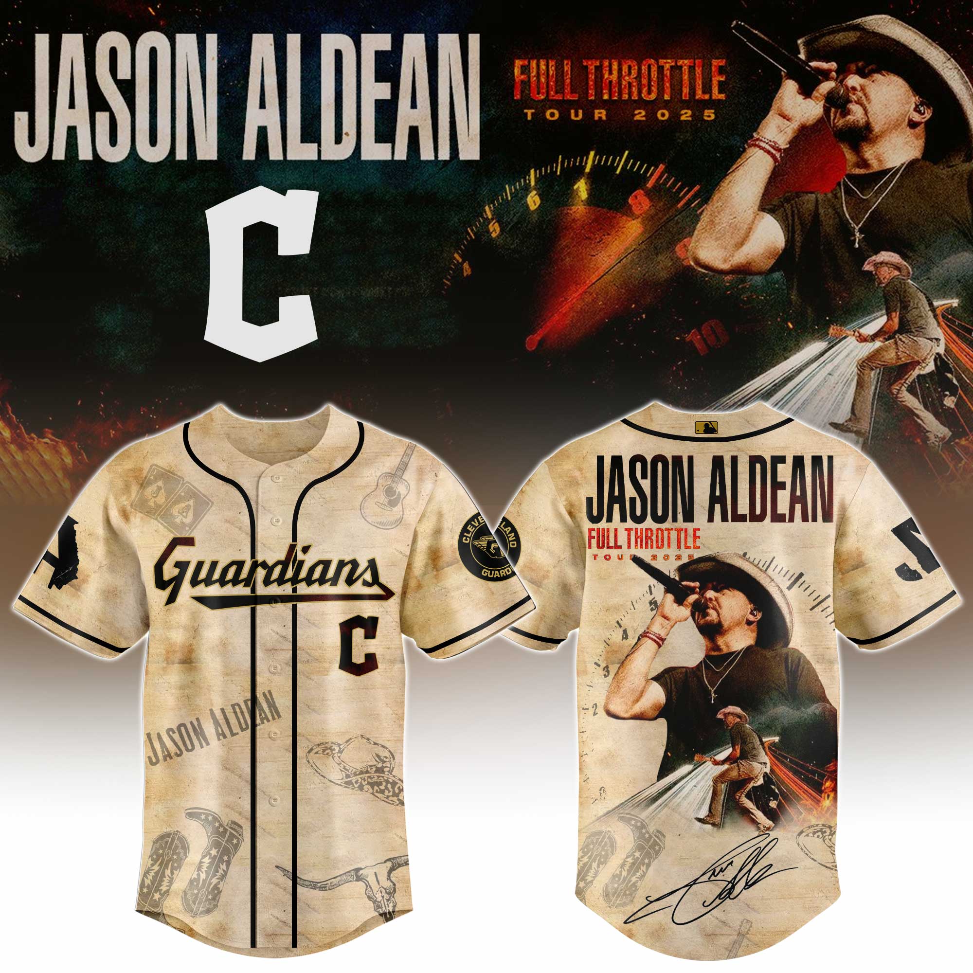 Cleveland Guardians x Jason Aldean Baseball Jersey For Sport Teams Fans
