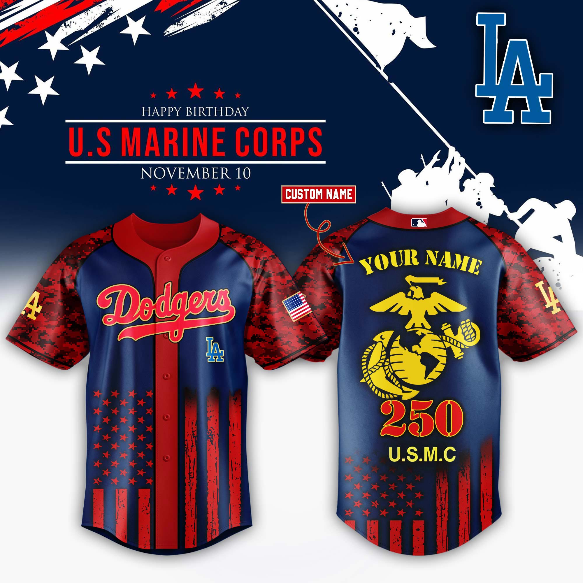 Los Angeles Dodgers x USMC 250th Custom Name Baseball Jersey For Sport Teams Fans