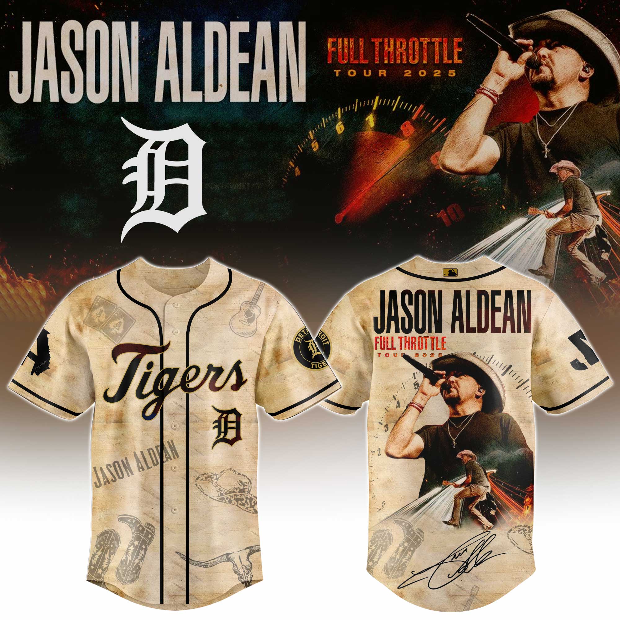 Detroit Tigers x Jason Aldean Baseball Jersey For Sport Teams Fans