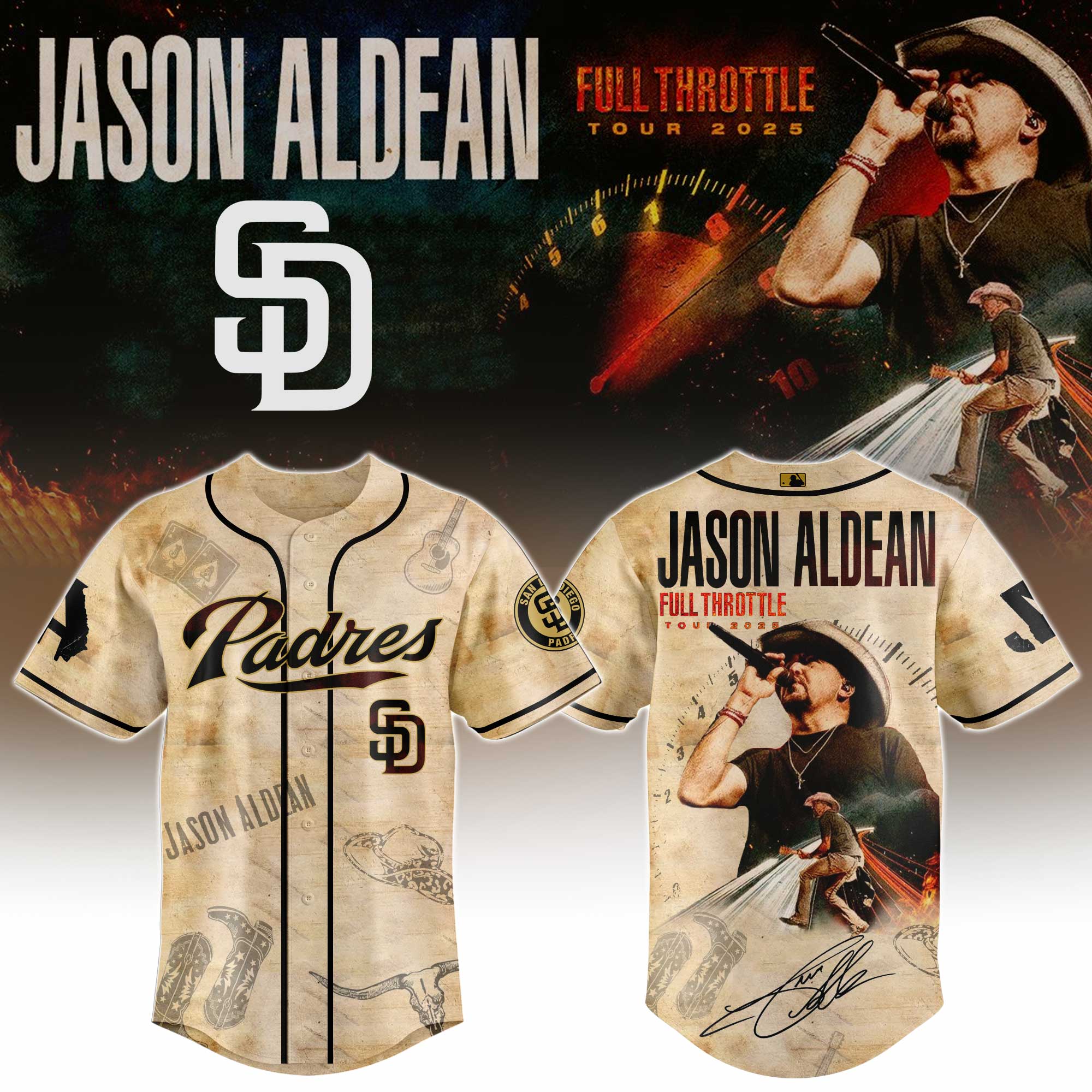 San Diego Padres x Jason Aldean Baseball Jersey For Sport Teams Fans