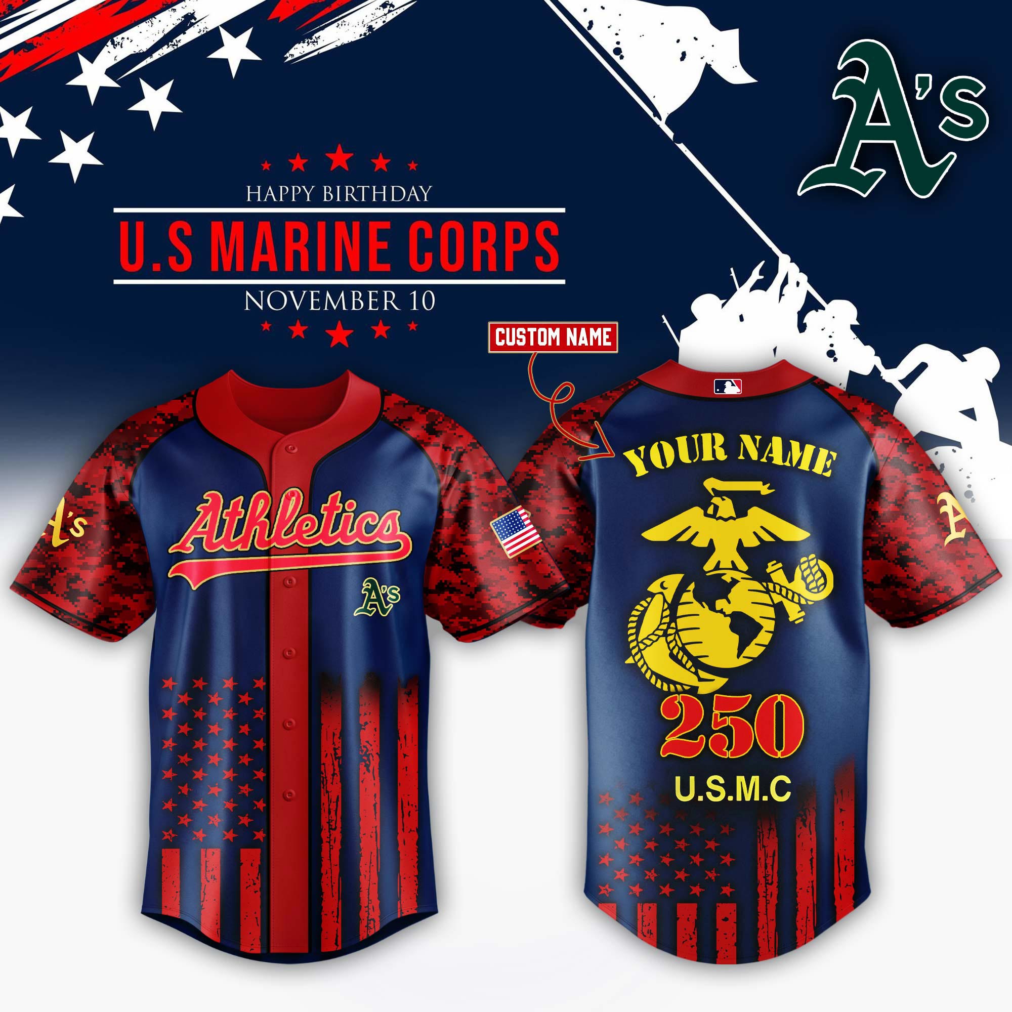 Oakland Athletics x USMC 250th Custom Name Baseball Jersey For Sport Teams Fans