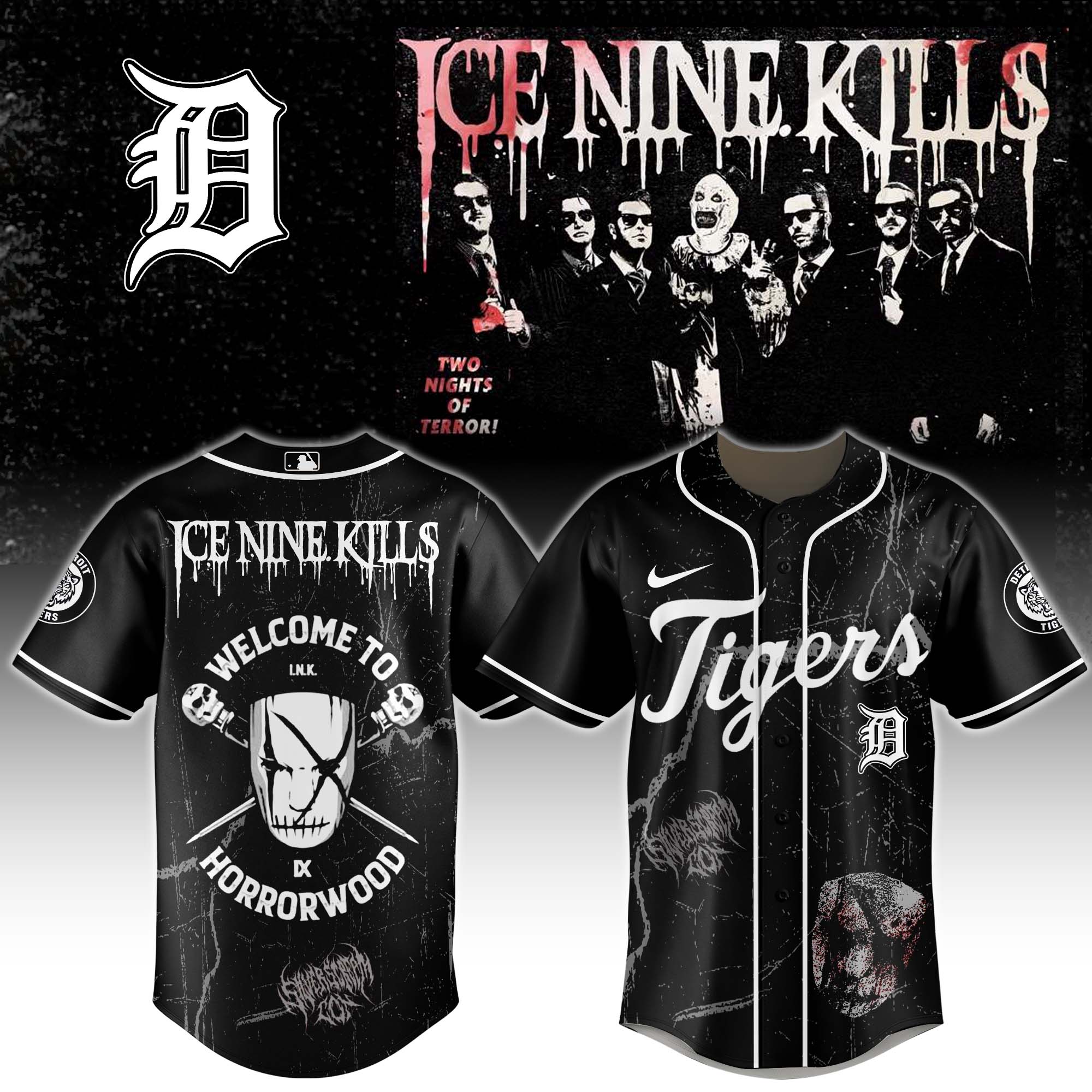 Detroit Tigers x Ice Nine Kills Welcome to Horrorwood Baseball Jersey For Sport Teams Fans