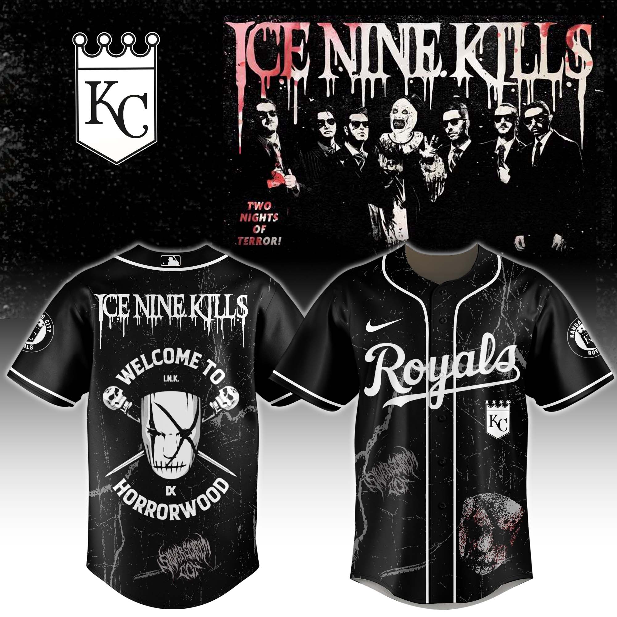 Kansas City Royals x Ice Nine Kills Welcome to Horrorwood Baseball Jersey For Sport Teams Fans