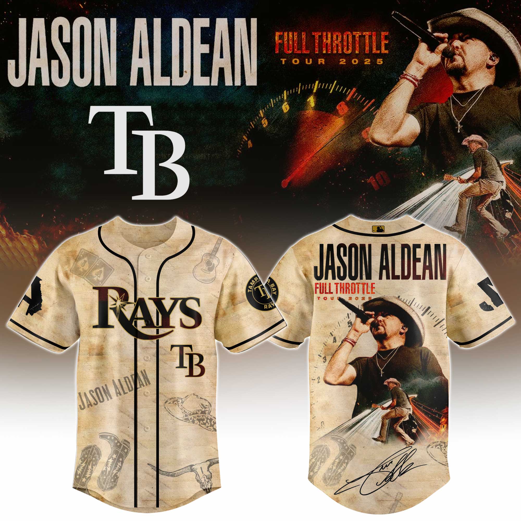 Tampa Bay Rays x Jason Aldean Baseball Jersey For Sport Teams Fans