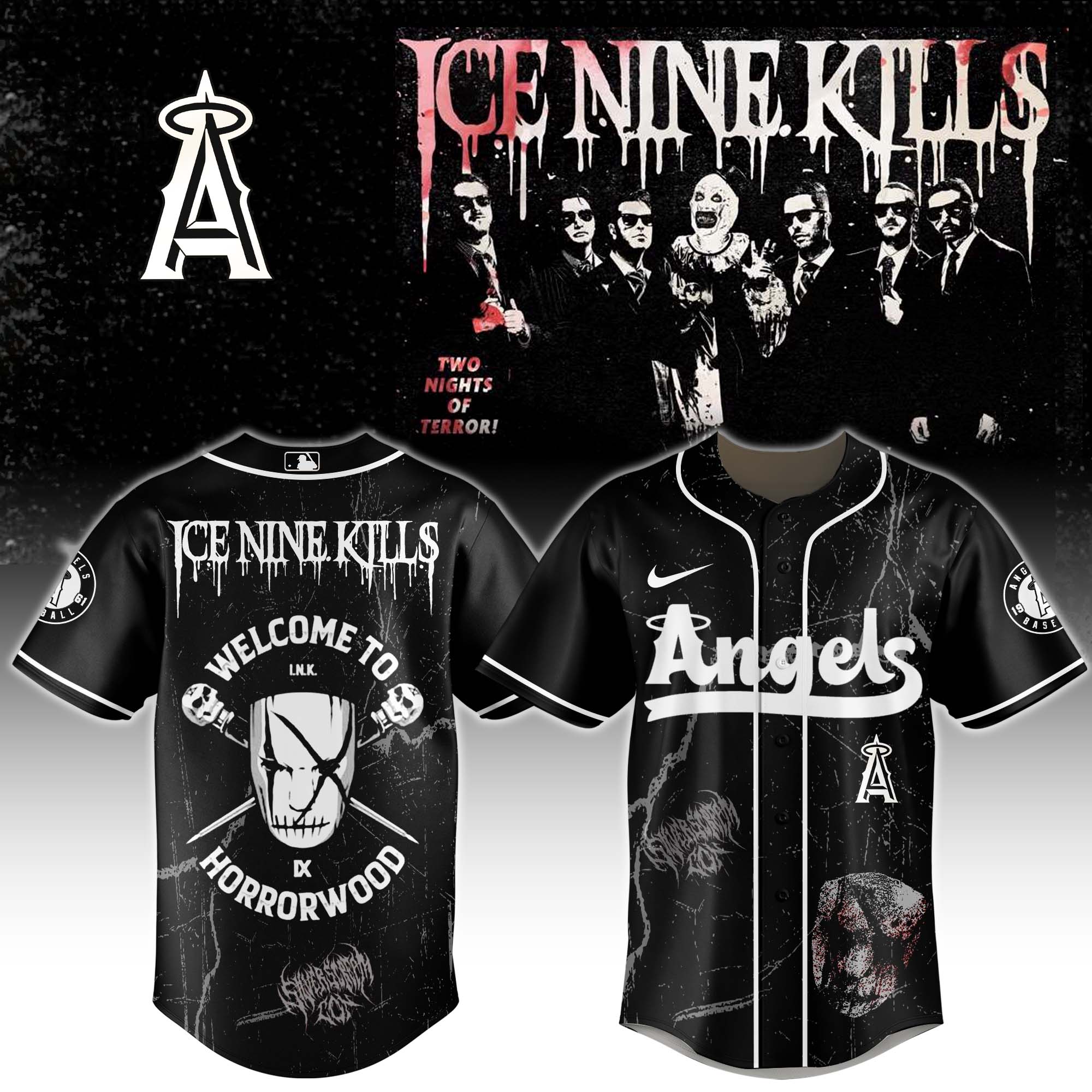 Los Angeles Angels x Ice Nine Kills Welcome to Horrorwood Baseball Jersey For Sport Teams Fans