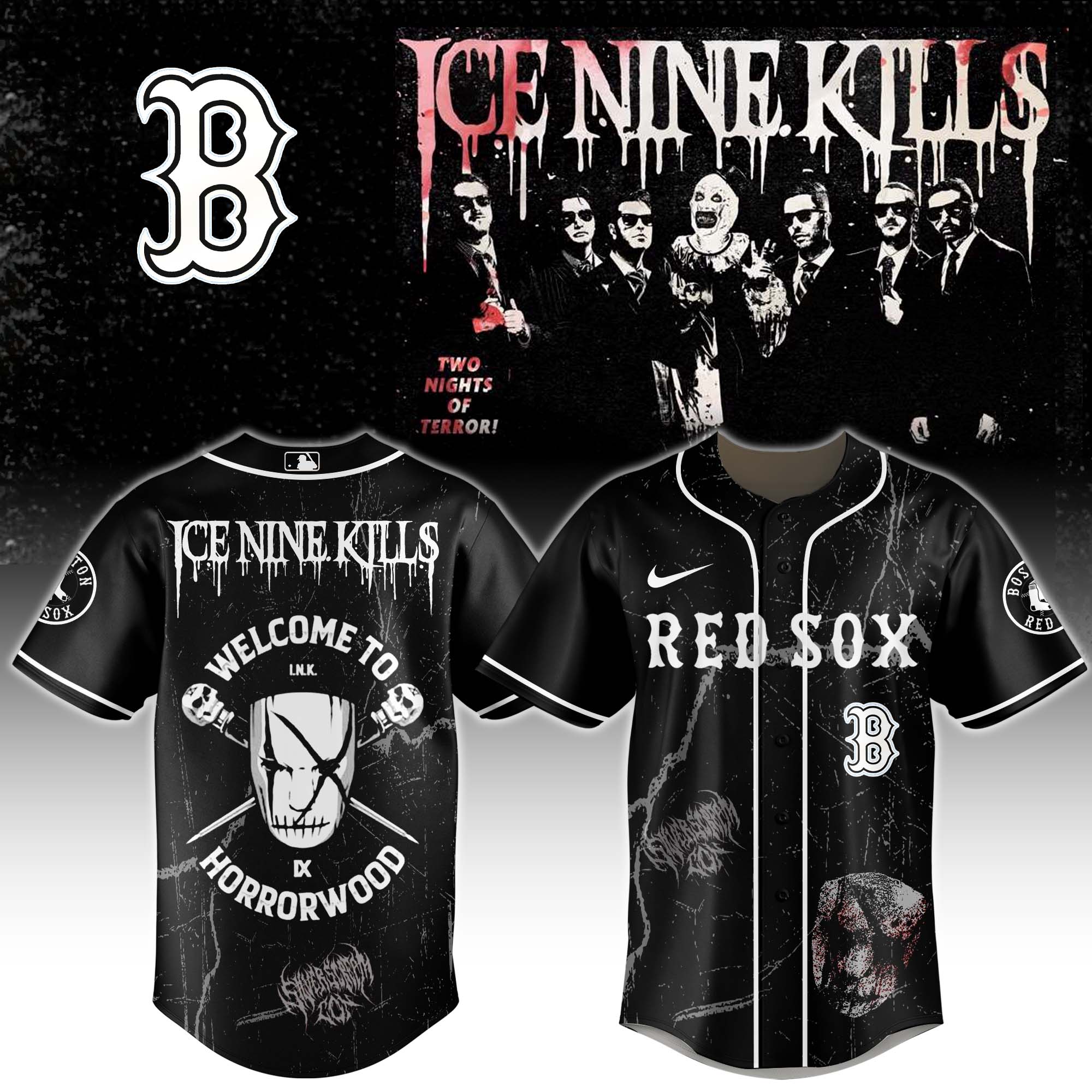 Boston Red Sox x Ice Nine Kills Welcome to Horrorwood Baseball Jersey For Sport Teams Fans