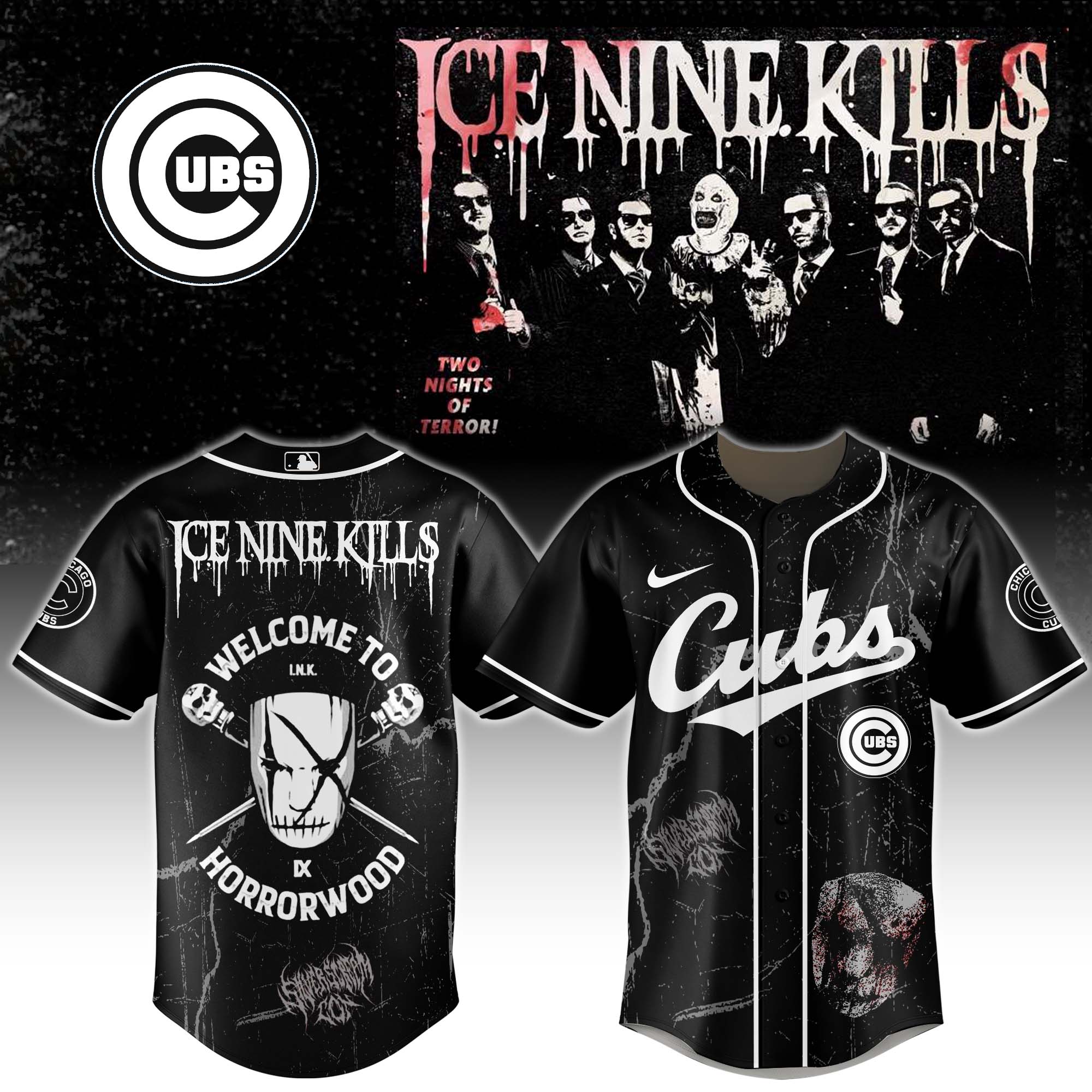 Chicago Cubs x Ice Nine Kills Welcome to Horrorwood Baseball Jersey For Sport Teams Fans