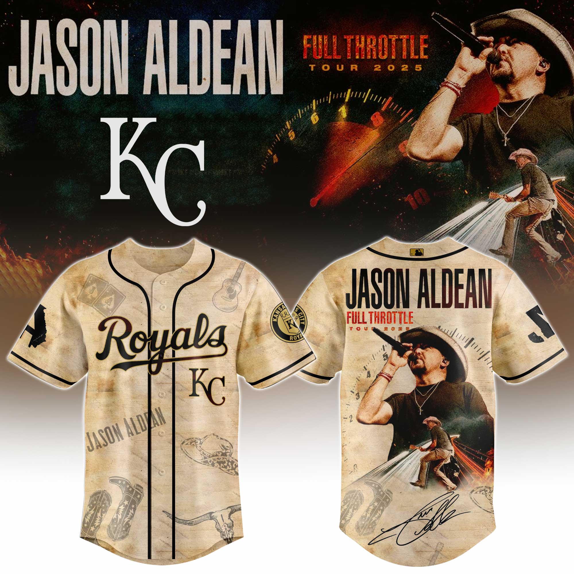 Kansas City Royals x Jason Aldean Baseball Jersey For Sport Teams Fans
