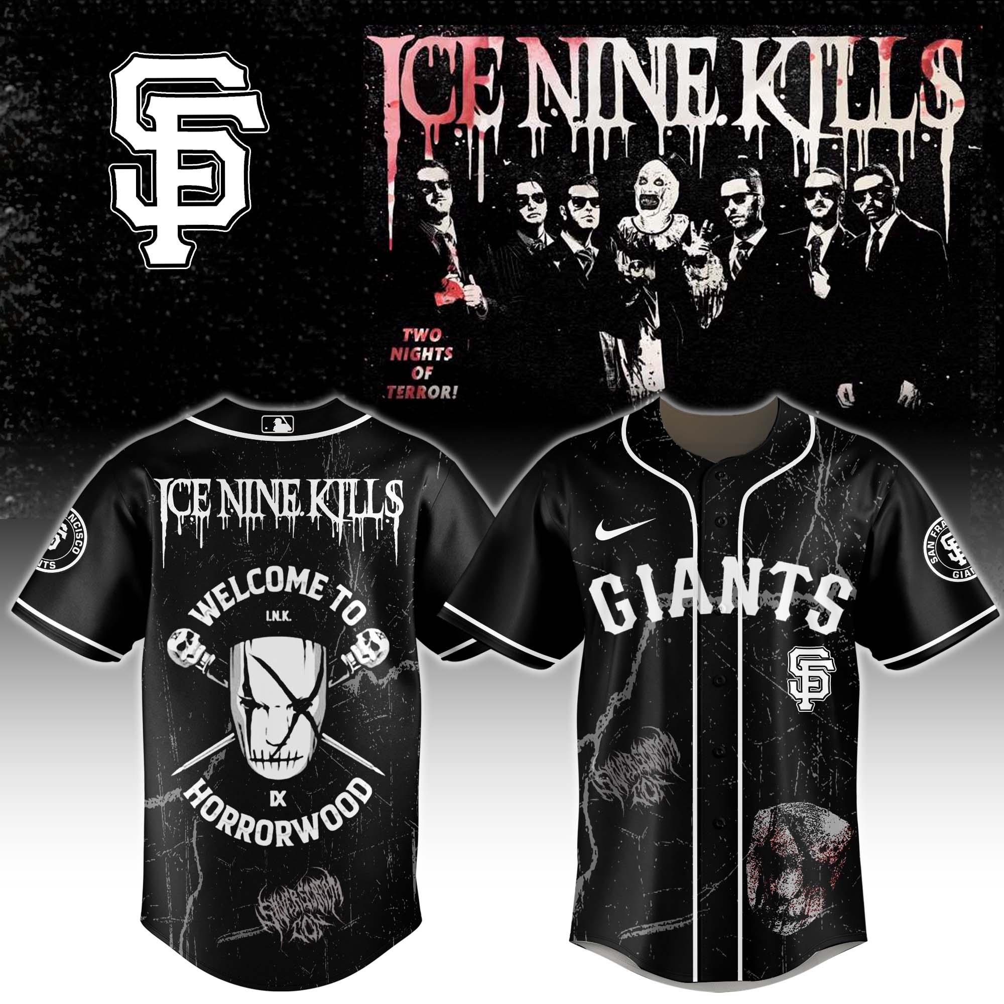 San Francisco Giants x Ice Nine Kills Welcome to Horrorwood Baseball Jersey For Sport Teams Fans