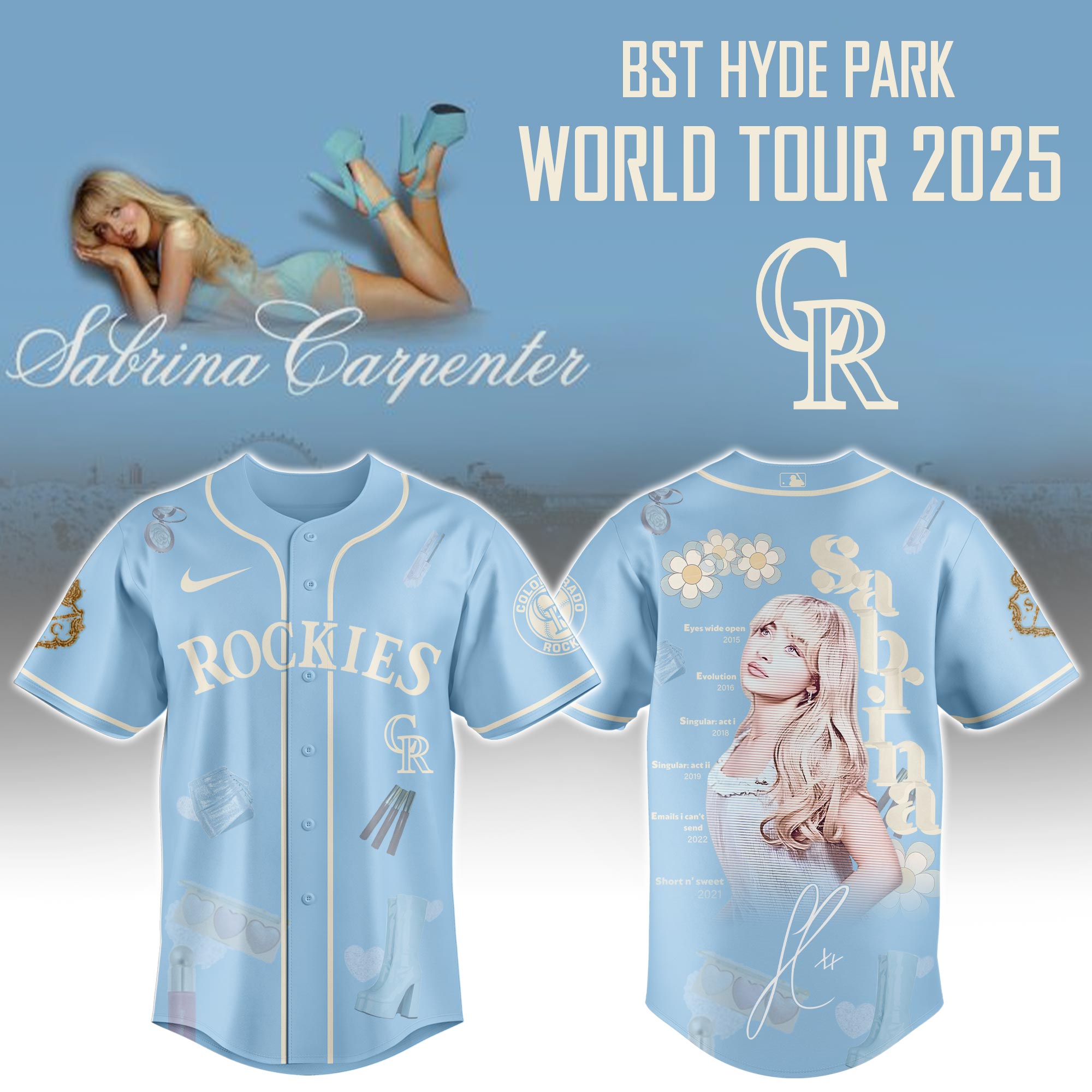 Colorado Rockies x Sabrina Carpenter Short n Sweet Tour Baseball Jersey For Sport Teams Fans