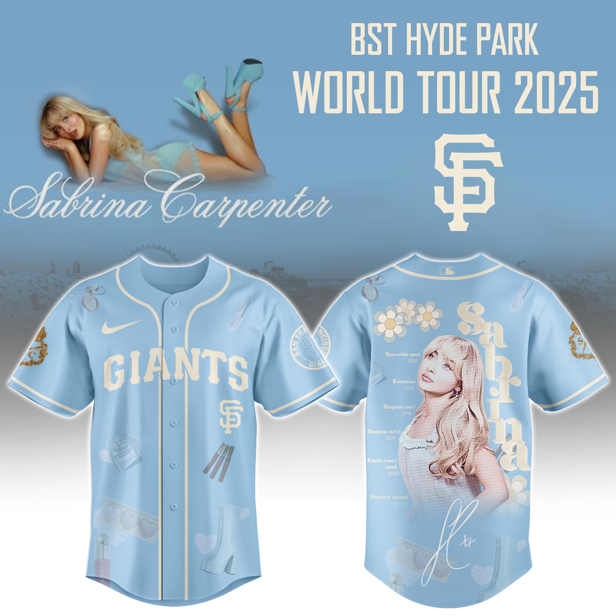 San Francisco Giants x Sabrina Carpenter Short n Sweet Tour Baseball Jersey For Sport Teams Fans
