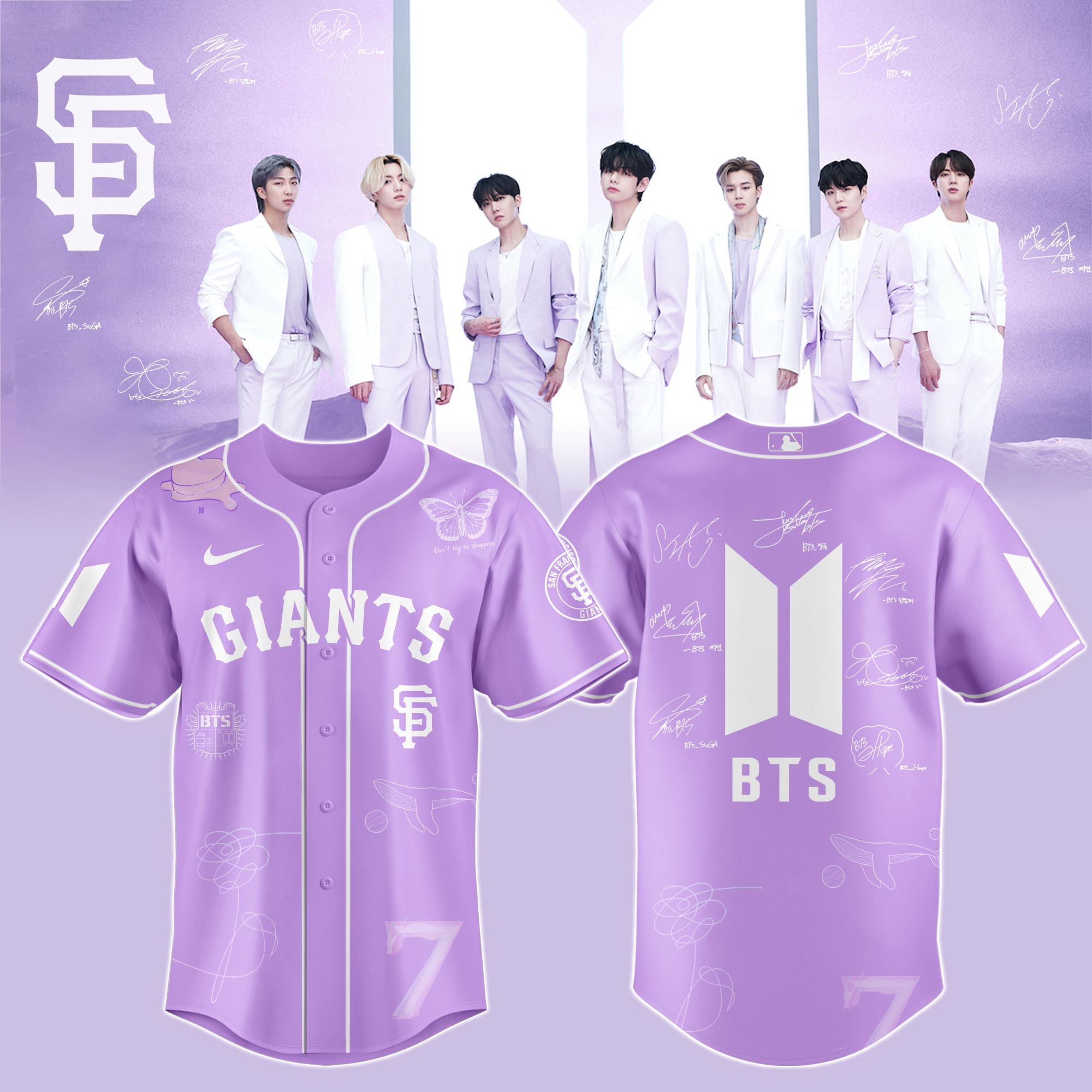 San Francisco Giants x BTS Vintage Baseball Jersey For Sport Teams Fans