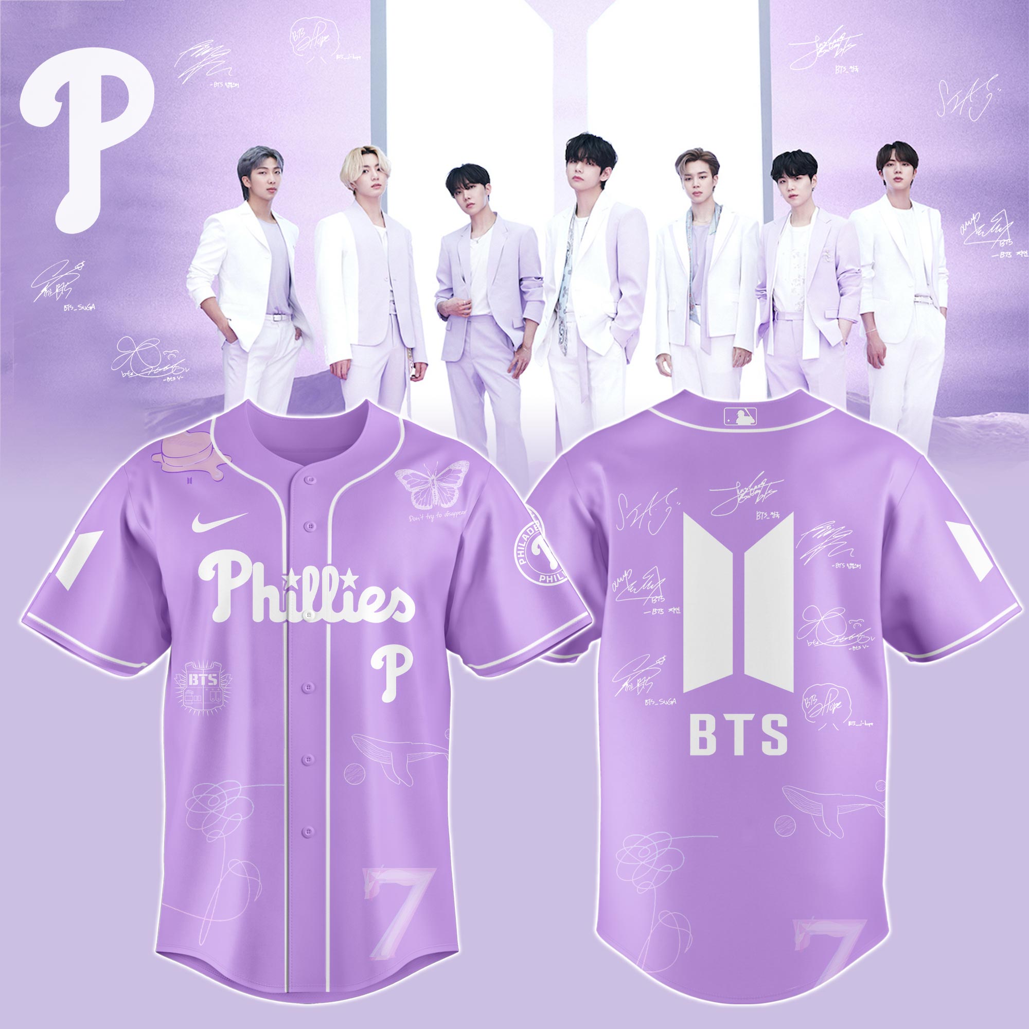 Philadelphia Phillies x BTS Vintage Baseball Jersey For Sport Teams Fans
