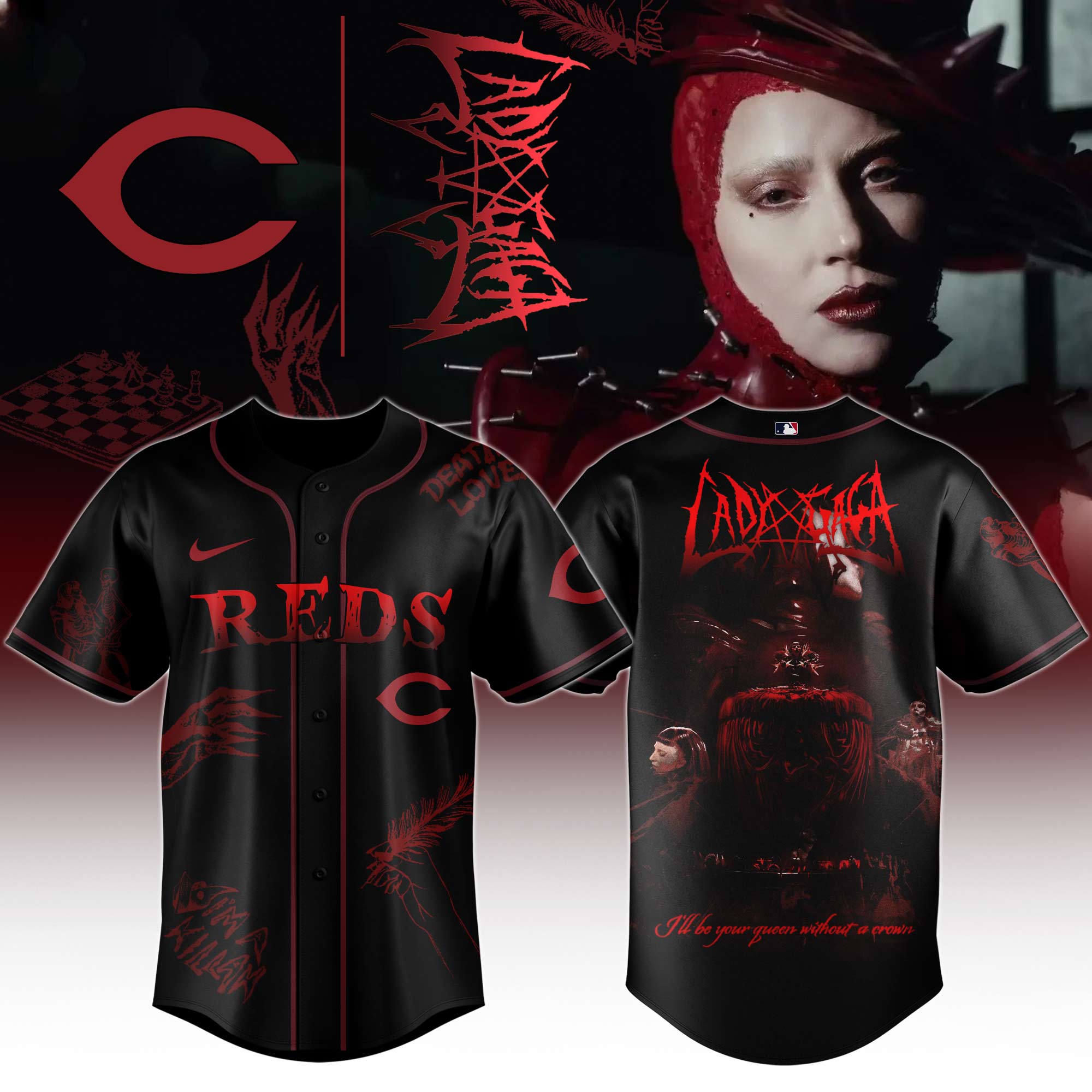 Cincinnati Reds x Mayhem Queen Black Baseball Jersey For Sport Teams Fans