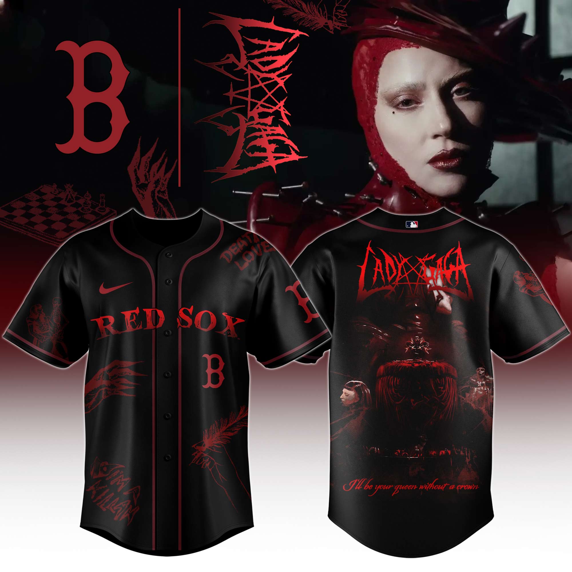Boston Red Sox x Mayhem Queen Black Baseball Jersey For Sport Teams Fans