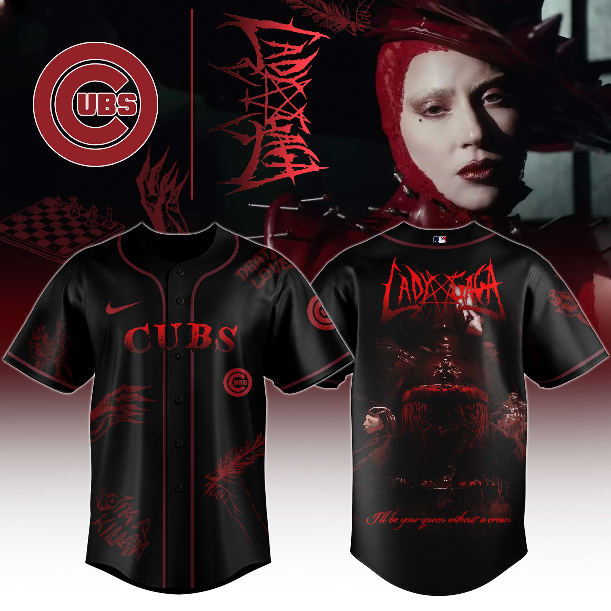 Chicago Cubs x Mayhem Queen Black Baseball Jersey For Sport Teams Fans