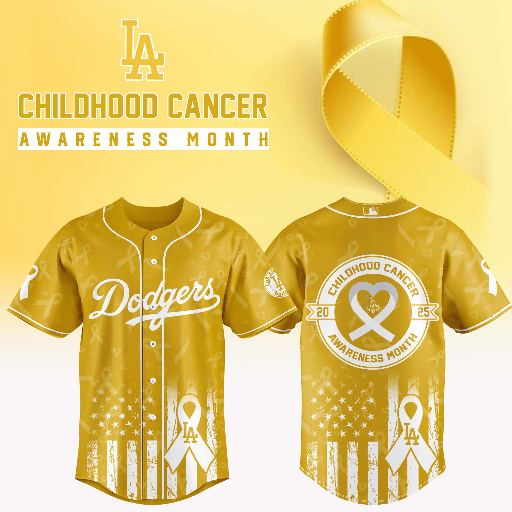 Los Angeles Dodgers x Childhood Cancer Awareness Month Baseball Jersey For Sport Teams Fans
