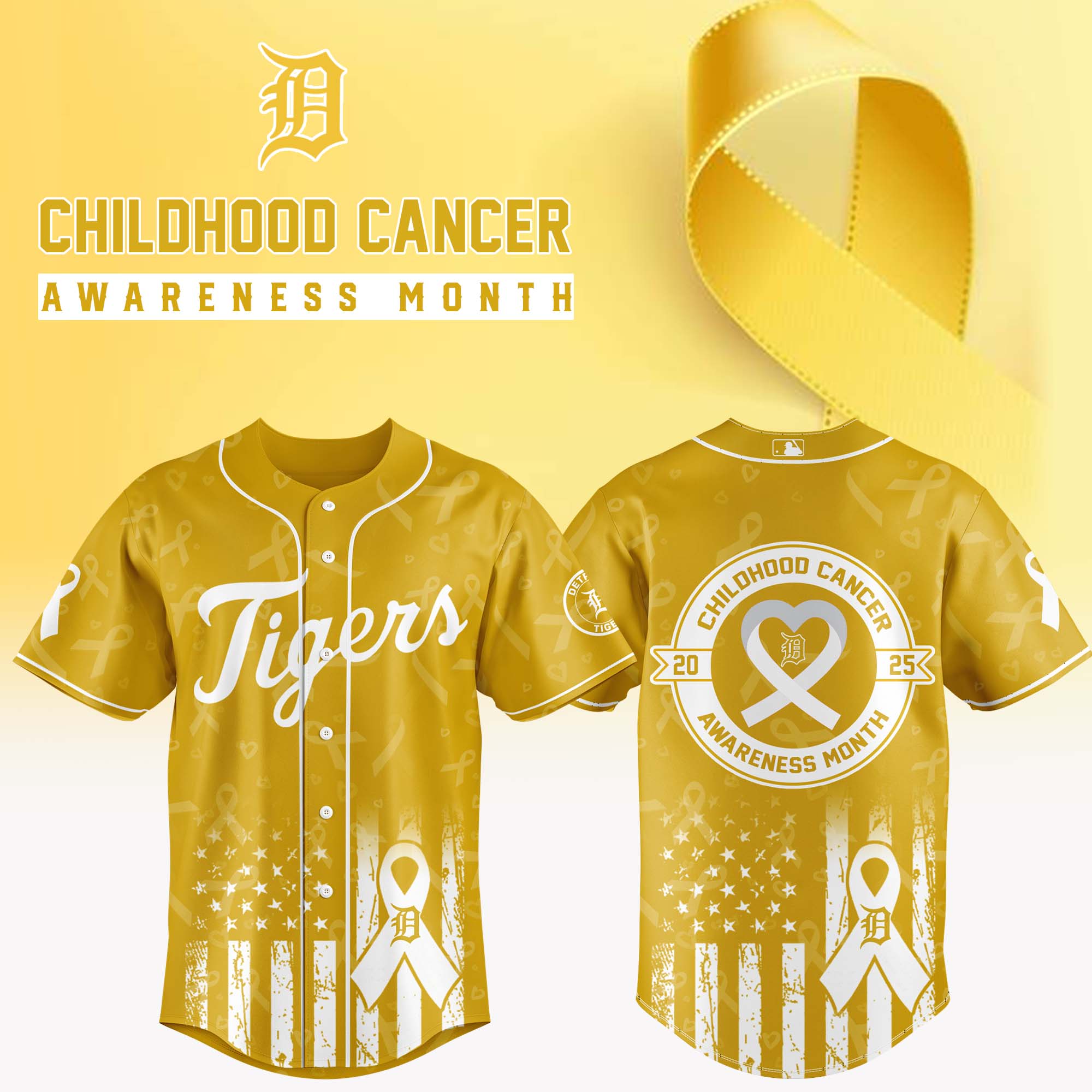 Detroit Tigers x Childhood Cancer Awareness Month Baseball Jersey For Sport Teams Fans