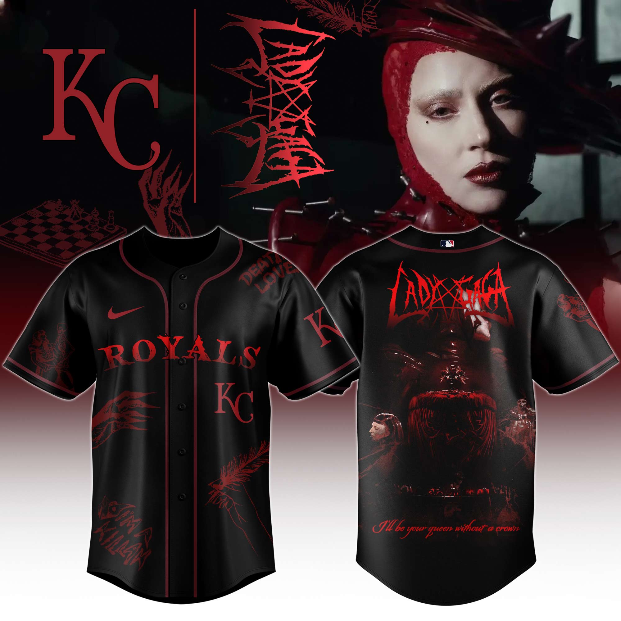 Kansas City Royals x Mayhem Queen Black Baseball Jersey For Sport Teams Fans