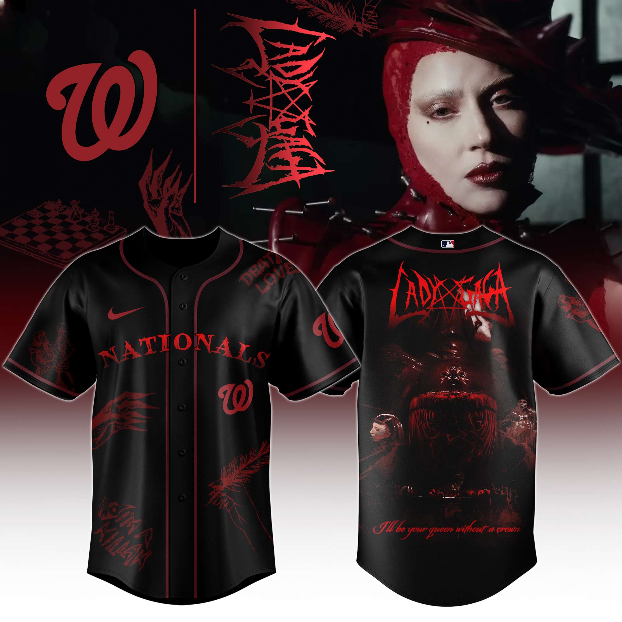 Washington Nationals x Mayhem Queen Black Baseball Jersey For Sport Teams Fans