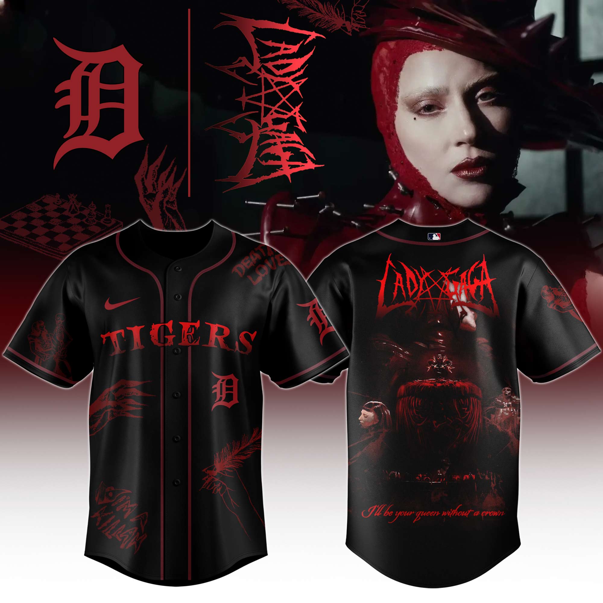 Detroit Tigers x Mayhem Queen Black Baseball Jersey For Sport Teams Fans