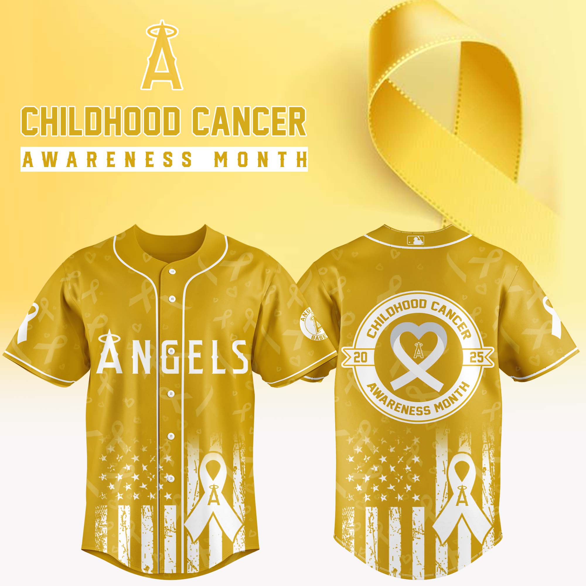 Los Angeles Angels x Childhood Cancer Awareness Month Baseball Jersey For Sport Teams Fans