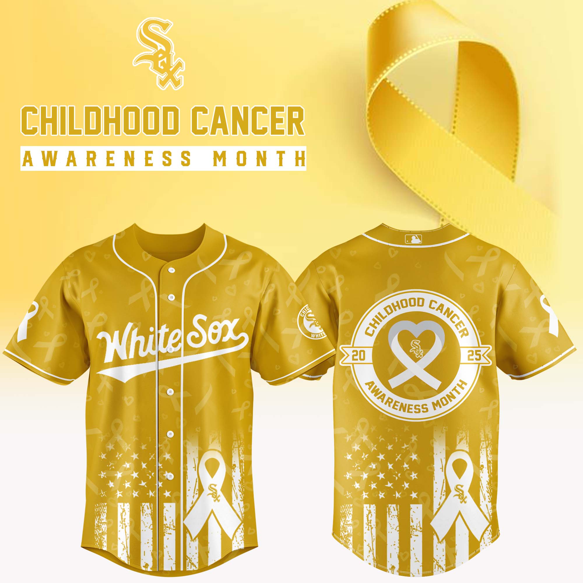 Chicago White Sox x Childhood Cancer Awareness Month Baseball Jersey For Sport Teams Fans