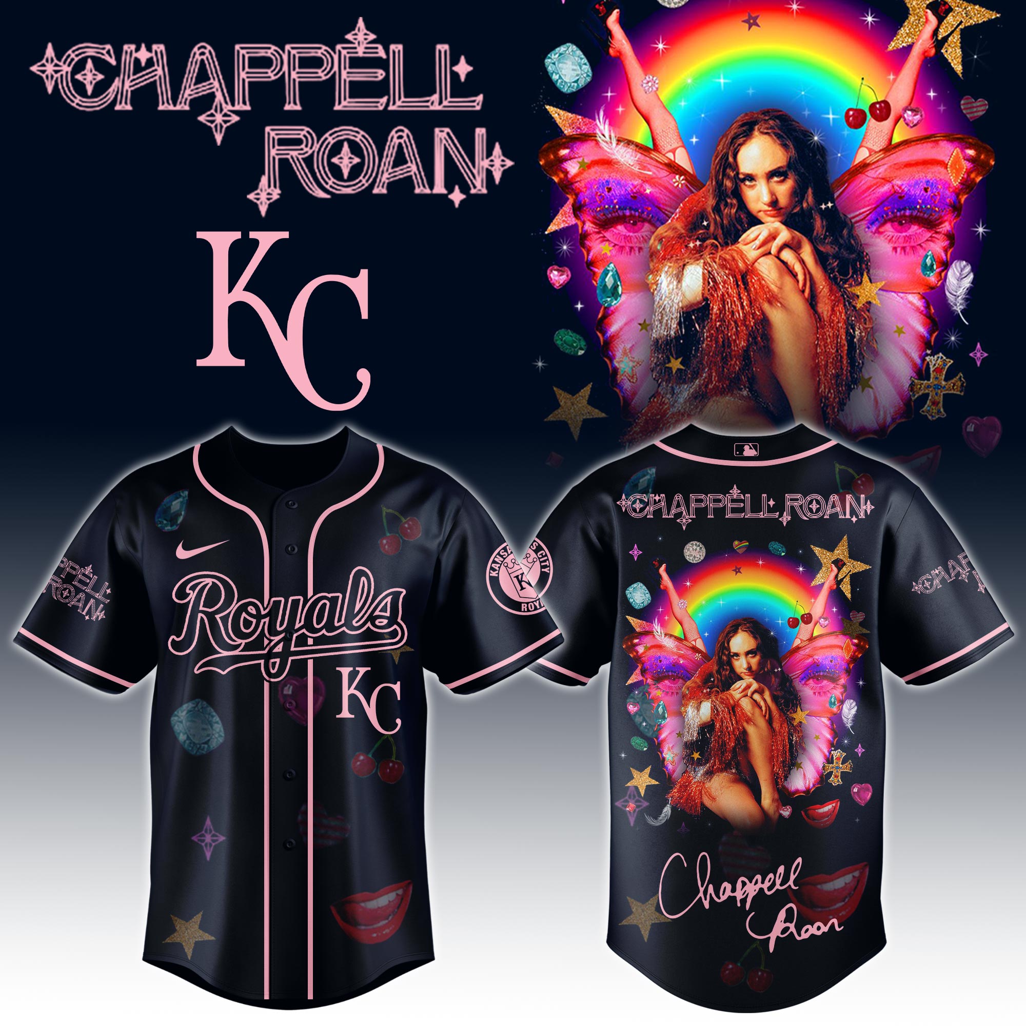 Kansas City Royals x Chappell Roan Visions of Damsels and Other Dangerous Things Tour Baseball Jersey For Sport Teams Fans