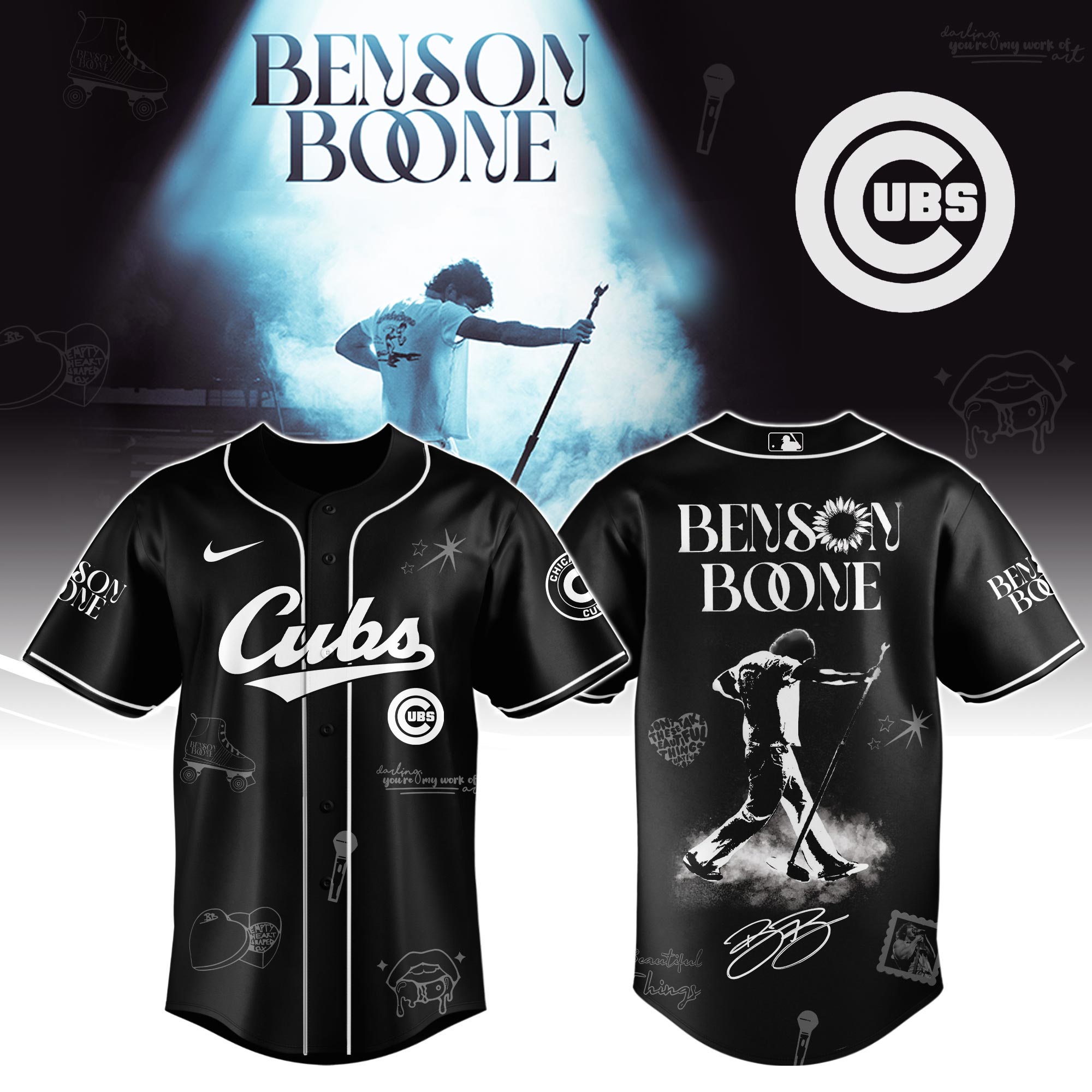 Chicago Cubs x Benson Boone American Heart World Tour Baseball Jersey For Sport Teams Fans