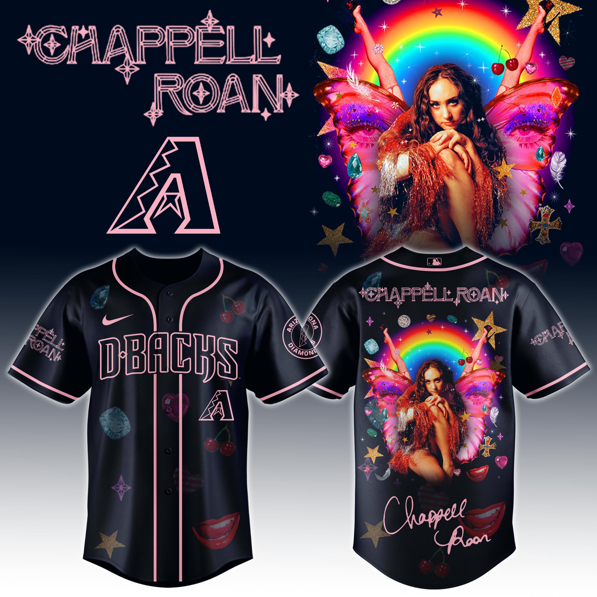 Arizona Diamondbacks x Chappell Roan Visions of Damsels and Other Dangerous Things Tour Baseball Jersey For Sport Teams Fans