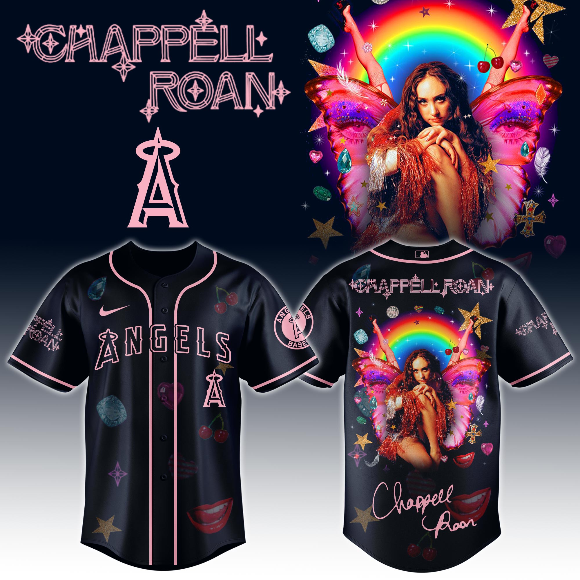 Los Angeles Angels x Chappell Roan Visions of Damsels and Other Dangerous Things Tour Baseball Jersey For Sport Teams Fans
