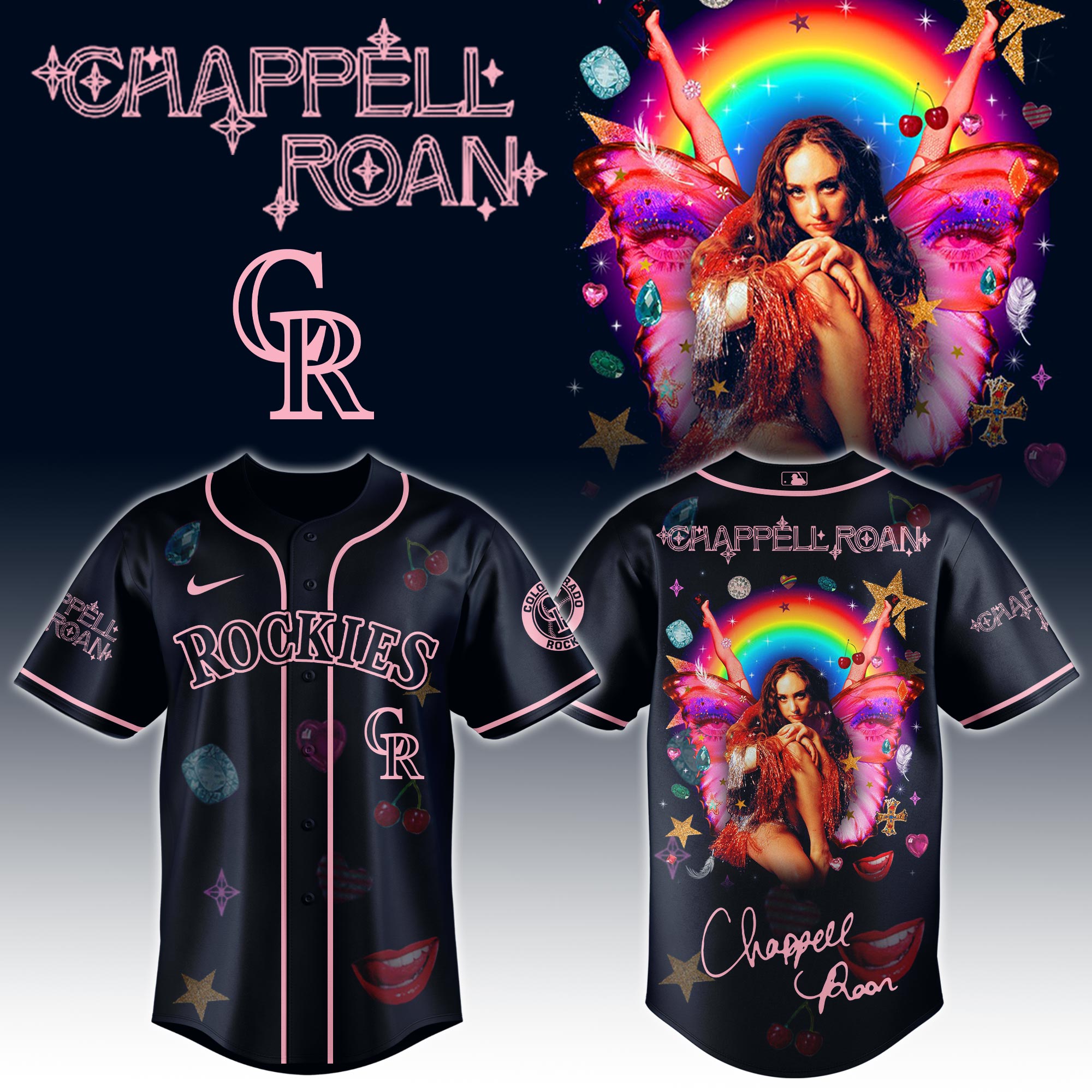 Colorado Rockies x Chappell Roan Visions of Damsels and Other Dangerous Things Tour Baseball Jersey For Sport Teams Fans