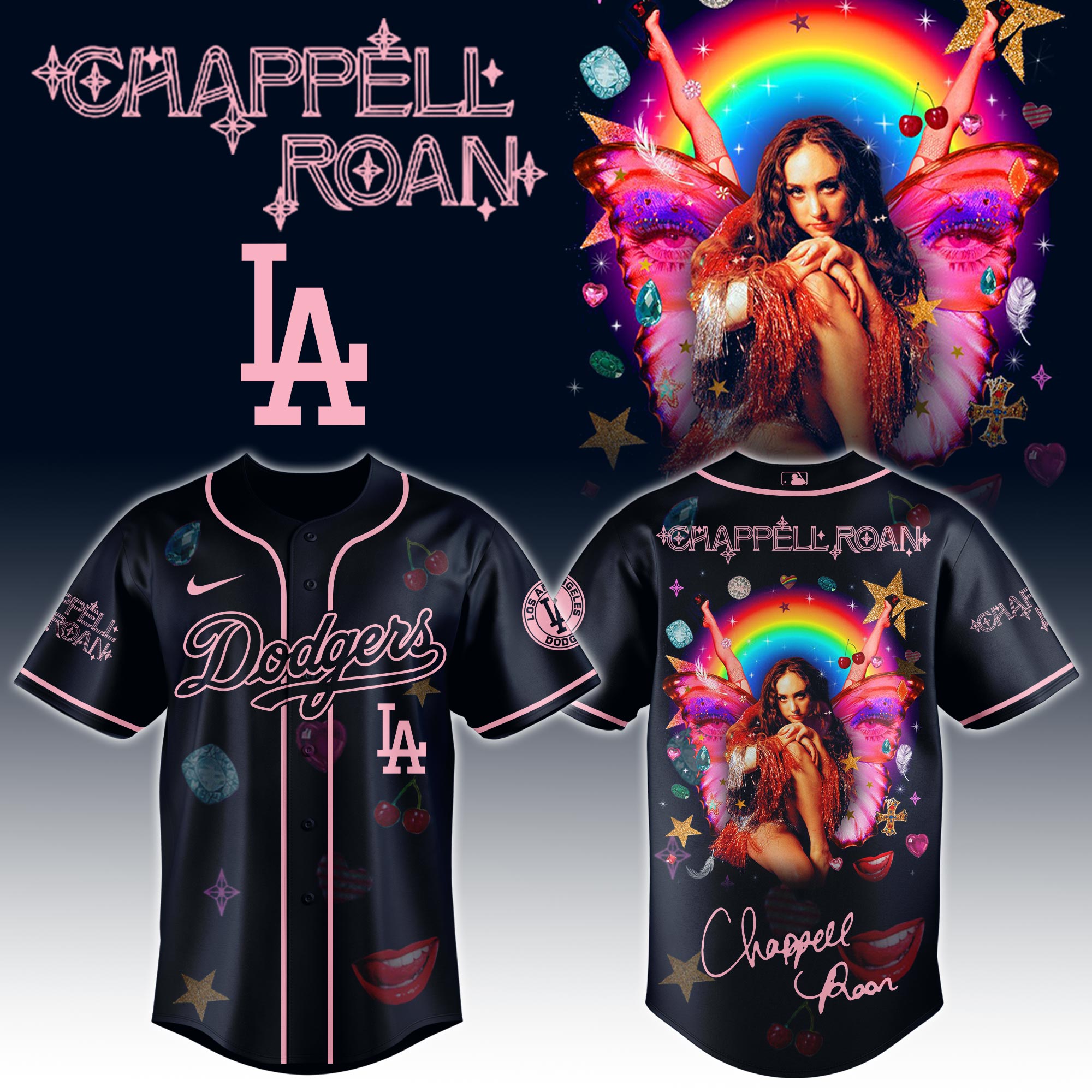 Los Angeles Dodgers x Chappell Roan Visions of Damsels and Other Dangerous Things Tour Baseball Jersey For Sport Teams Fans