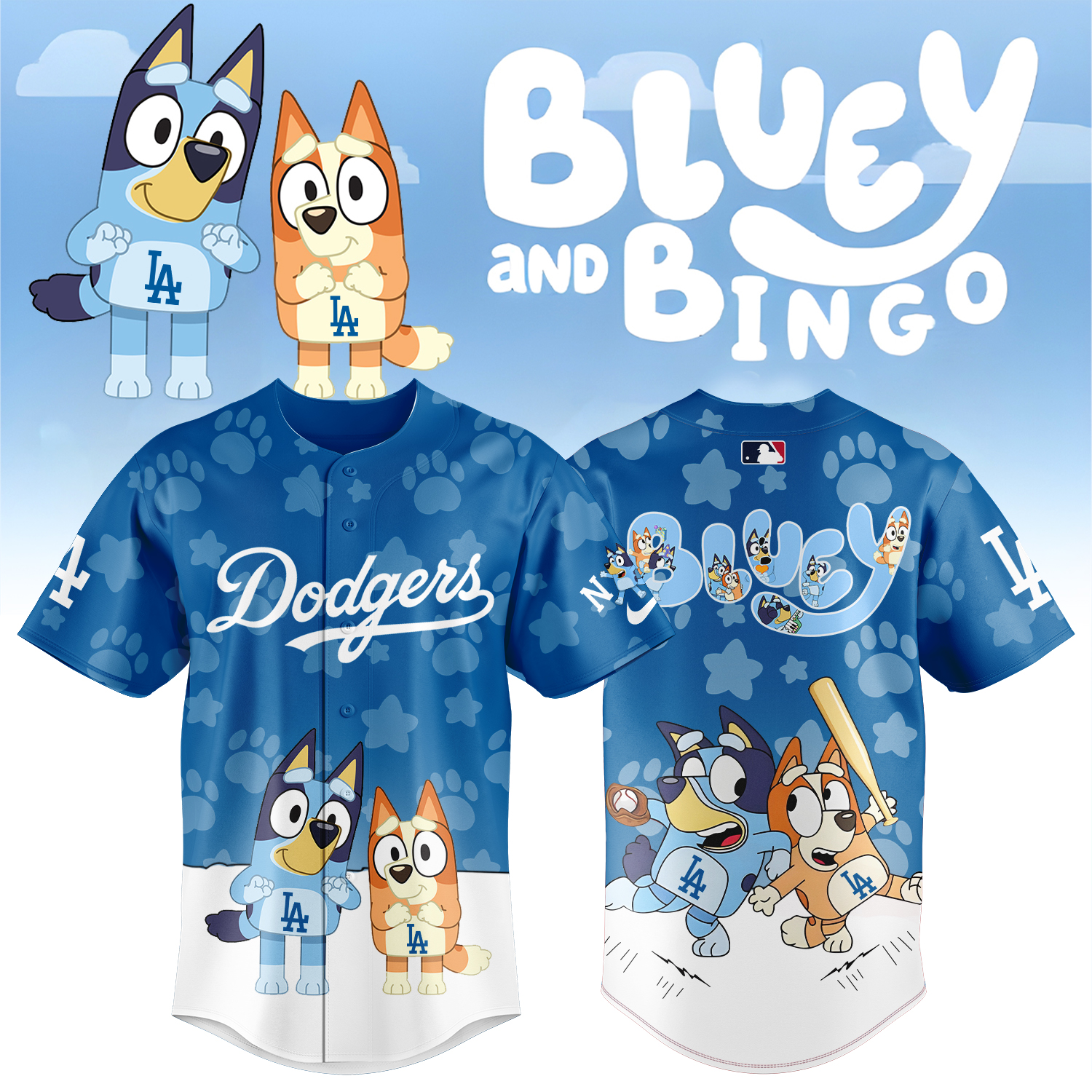 Los Angeles Dodgers x Bluey and Bingo Baseball Jersey For Sport Teams Fans
